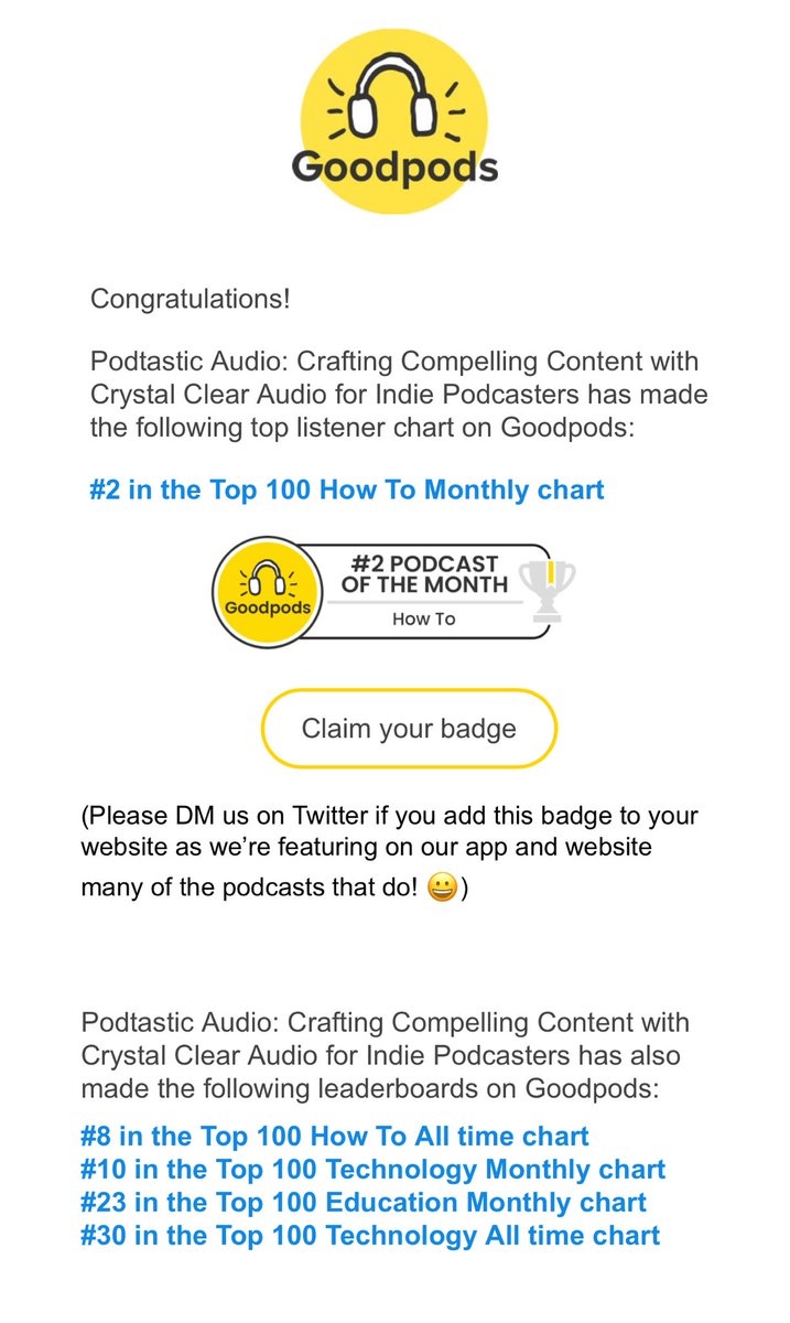PodtasticA's tweet photo. Thanks for your amazing support @GoodpodsHQ, I appreciate this. Let’s create something magical! Happy Podcasting!!!
#podcast #podcasters #podcastshow #podcastershow #advice #support https://t.co/ZwnR1FUnVN