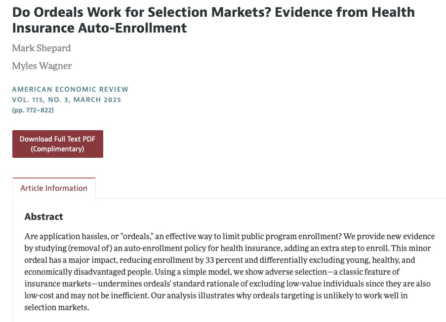 Even small amounts of paperwork can stop a large number of people from enrolling in free health insurance. New AER paper