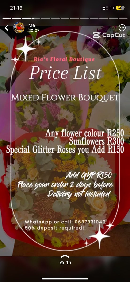 LebohangRia's tweet photo. @shiluvankuna Hi guys please support my flower business am based in Pretoria and Johannesburg https://t.co/pmEmP5yXz6