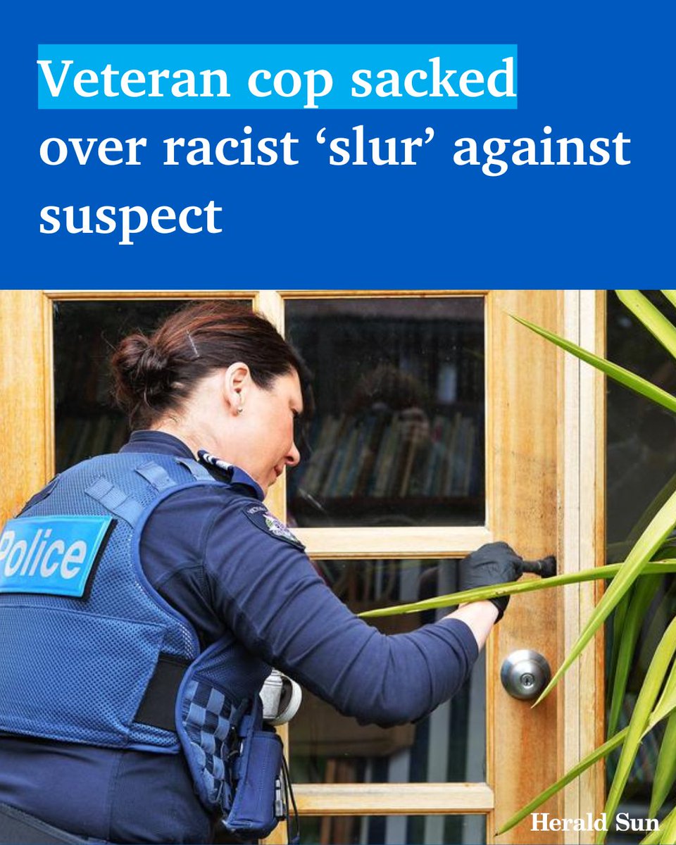 theheraldsun's tweet photo. A Victorian cop with 33 years’ service has been booted from the force after describing a suspect as a “black c--t”. > https://t.co/IN0K8527WH https://t.co/wTSoL8i6cR