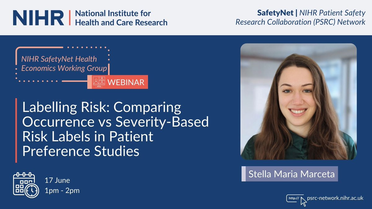Medical treatments often come with side effects. How do we effectively communicate risks to patients? Join the #NIHR SafetyNet Health Economics webinar to explore how side effect labels impact patient decision-making.

🔗 Register now: buff.ly/gpQGt2v 

#HealthEconomics