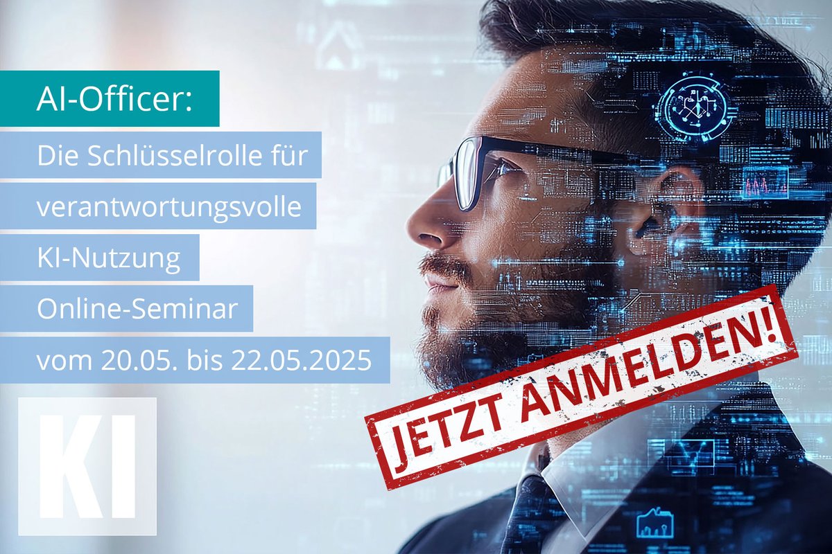 refa_ag's tweet photo. Werden Sie KI-Beauftragter und sorgen Sie dafür, dass KI in Ihrem Unternehmen sinnvoll, fair und gesetzeskonform eingesetzt wird. Jetzt zum Online-Seminar anmelden und den Anschluss nicht verpassen: https://t.co/q7Fs5DnADk https://t.co/oW6L7NEMrp