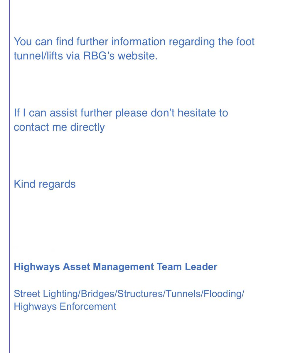 Karin Tearle@karinlt.bsky.social (@bellegreenwich) on Twitter photo <a href="/GlenkerryCoop/">Glenkerry</a> <a href="/GreenwichLift/">Greenwich Foot Tunnel Lift</a> Iām grateful for the prompt response from <a href="/TowerHamletsNow/">Tower Hamlets Council</a> (<a href="/Royal_Greenwich/">Royal Borough of Greenwich</a> not responding) but some info is incorrect. They direct us to RBG website but info hasnāt been updated since February & even states you have to pay for DLR Island Gdns to Cutty Sark when lifts are out. <a href="/GlenkerryCoop/">Glenkerry</a> <a href="/GreenwichLift/">Greenwich Foot Tunnel Lift</a> Iām grateful for the prompt response from <a href="/TowerHamletsNow/">Tower Hamlets Council</a> (<a href="/Royal_Greenwich/">Royal Borough of Greenwich</a> not responding) but some info is incorrect. They direct us to RBG website but info hasnāt been updated since February & even states you have to pay for DLR Island Gdns to Cutty Sark when lifts are out.