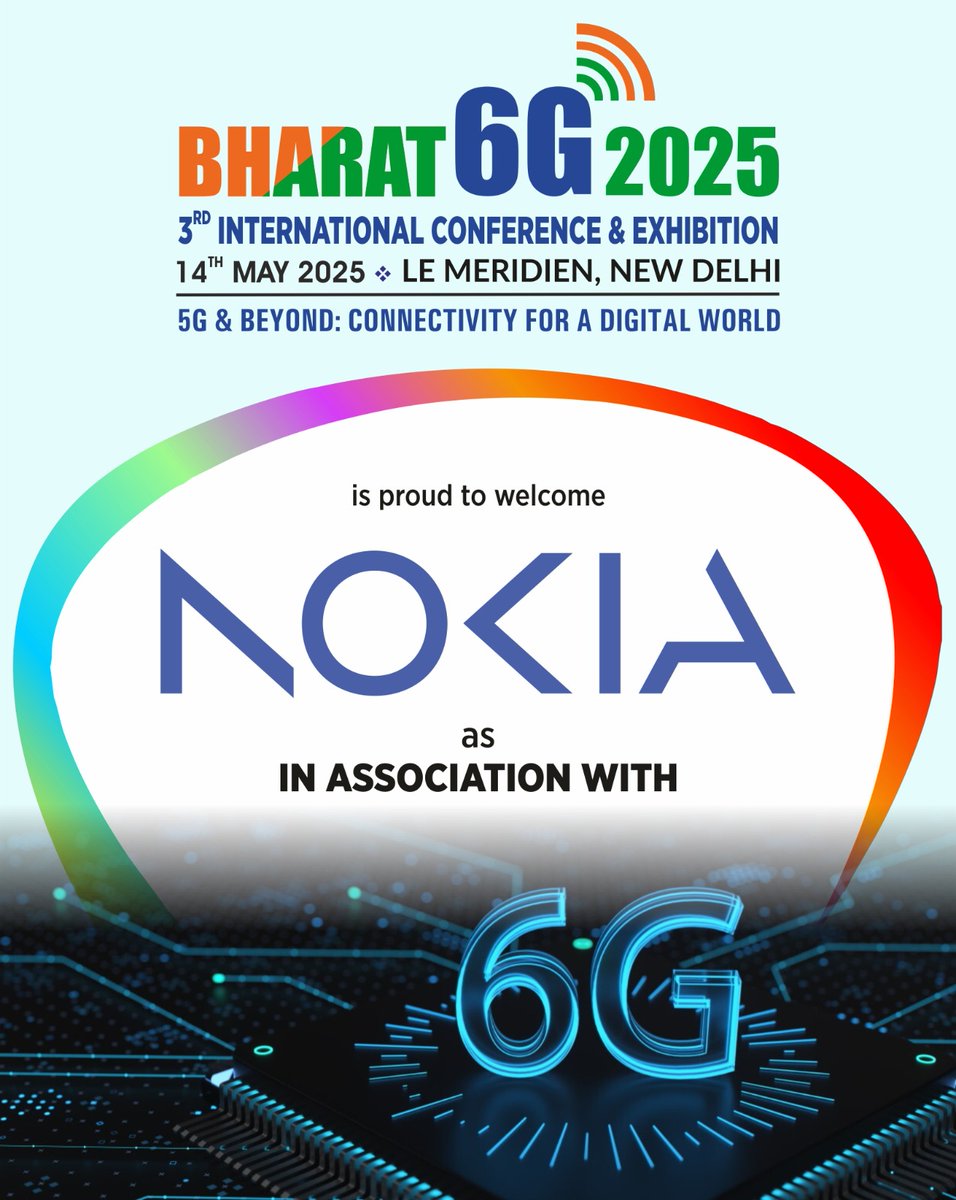 be_exhibitions's tweet photo. "Exciting news!
We're joining forces with @nokia to revolutionize 6G!
3rd #Bharat6G2025 International Conference & Exhibition is powered by @nokia as #InAssociationWith
π
May 14, 2025
π© Hotel Le Meridien, New Delhi
π 9958233434
#6G #5G https://t.co/5i4TbIna4q