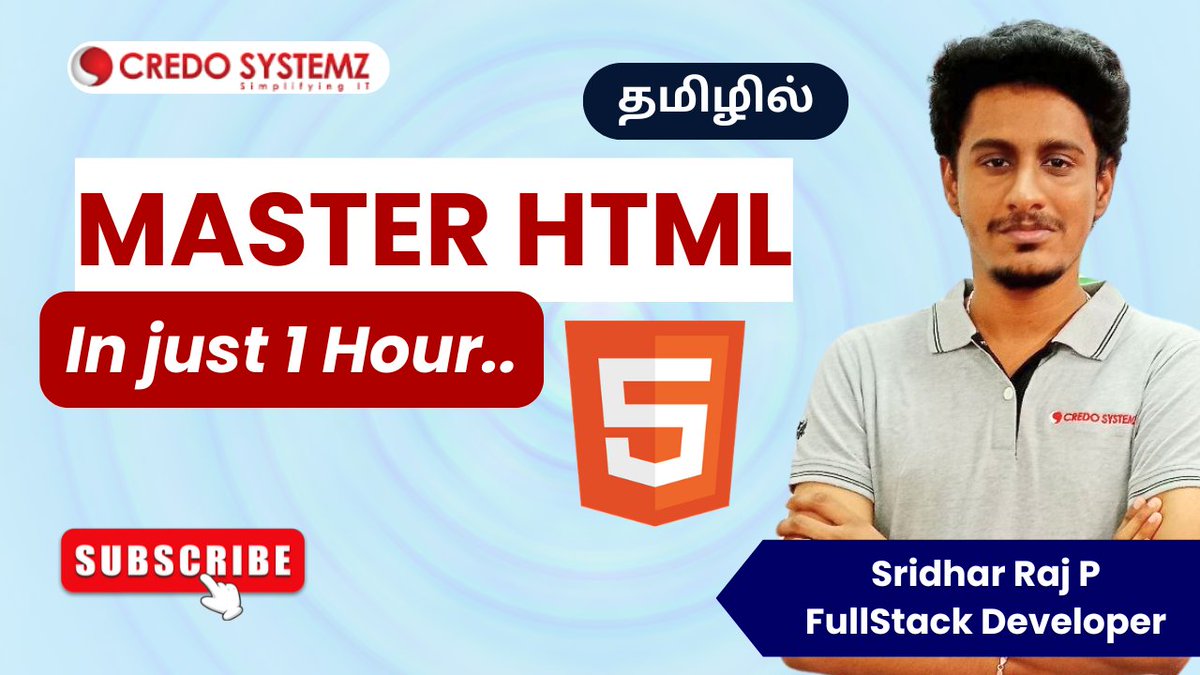 credosystemz's tweet image. Kickstart your Web Dev journey (தமிழில்)

🎯 Learn HTML from scratch in this FREE 1-hr session: ✅ Basics, Tags, Forms &amp;amp; Semantic HTML
📅 Duration: 1 Hour

Watch now: youtu.be/BTYL7566TFI?si…

#HTMLTutorial #WebDevelopment #TamilTech #LearnHTML #FullStackDeveloper #HTMLInTamil