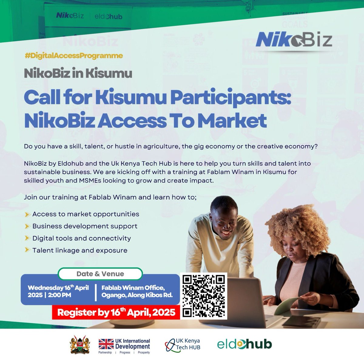 FablabWinam's tweet image. Have you registered yet?

The NikoBiz #DigitalAccessProgramme by UK-Kenya Tech Hub  and @eldohub  will be at our offices today at 2.00pm to help you turn your skill and talent into self-employment.

 Register to join us: bit.ly/4icM5lt

#GigEconomy  #fablabwinam
