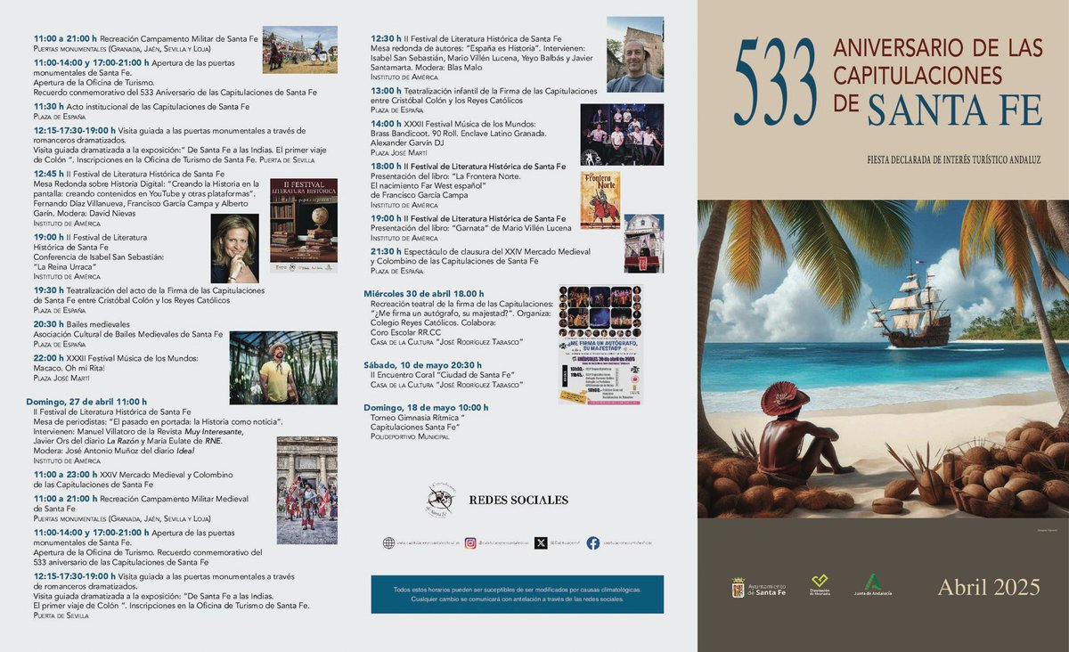 👑 CARTEL Y PROGRAMA 533 ANIVERSARIO DE LAS CAPITULACIONES DE SANTA FE
🔗 Consulta la programación completa en capitulacionessantafeoficial.es