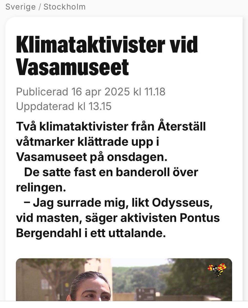 Bra av Parisa Liljestrand.

”Vasaskeppet är ett av de viktigaste och mest omtyckta kulturarv vi har i Sverige. (-) Jag blir rent ut sagt förbannad på människor som tar sig rätten att utöva aktivism på bekostnad av vårt gemensamma kulturarv”