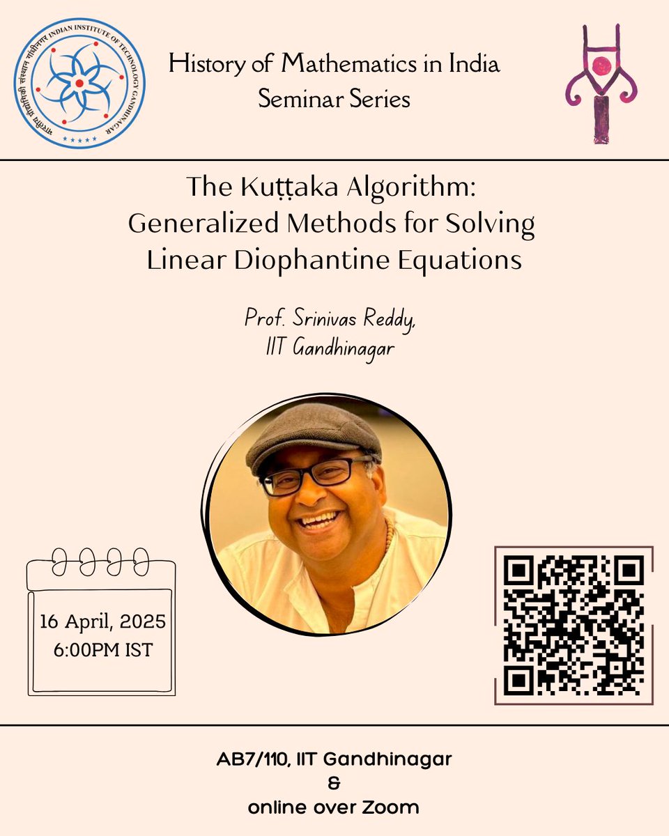Excited to announce the first in a series of seminars from the HOMI (History of Mathematics in India) initiative! This one starts off in an hour and is hybrid. Join us on Zoom if you can. More details at: seminars.historyofmaths.in/seminars/20250…

PS. The talk will be recorded.