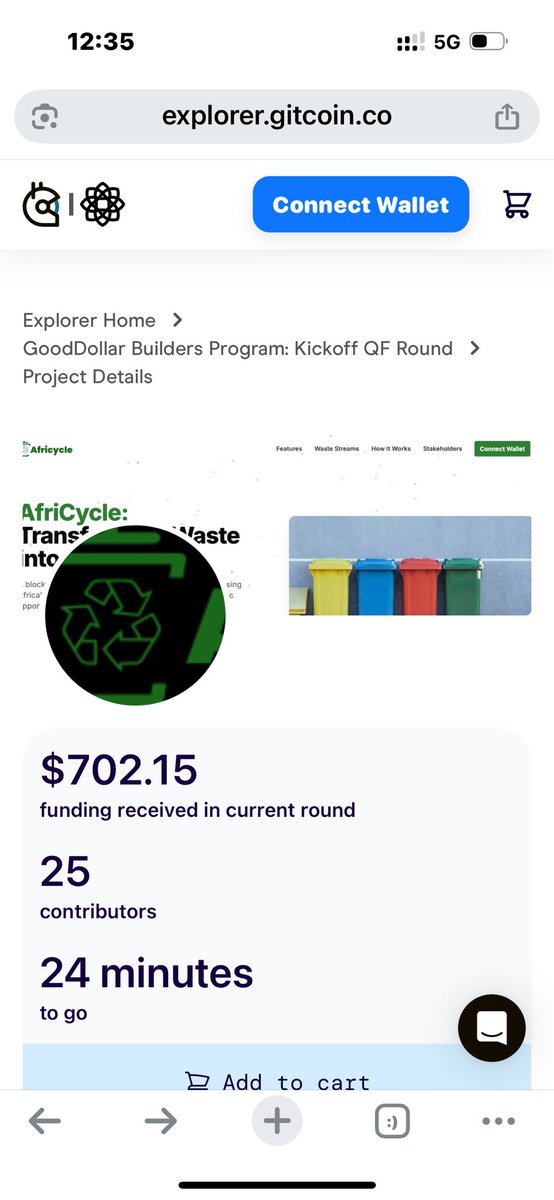 africycle's tweet image. Only 24 minutes to go 🥹
Let’s push AfriCycle to $1K and make a real impact!
If you haven’t donated yet, now’s the time:
explorer.gitcoin.co/#/round/42220/…
Every bit counts!
@gitcoin @GitcoinCitizens @gooddollarorg @GoodDollarTeam @Celo @CeloDevs