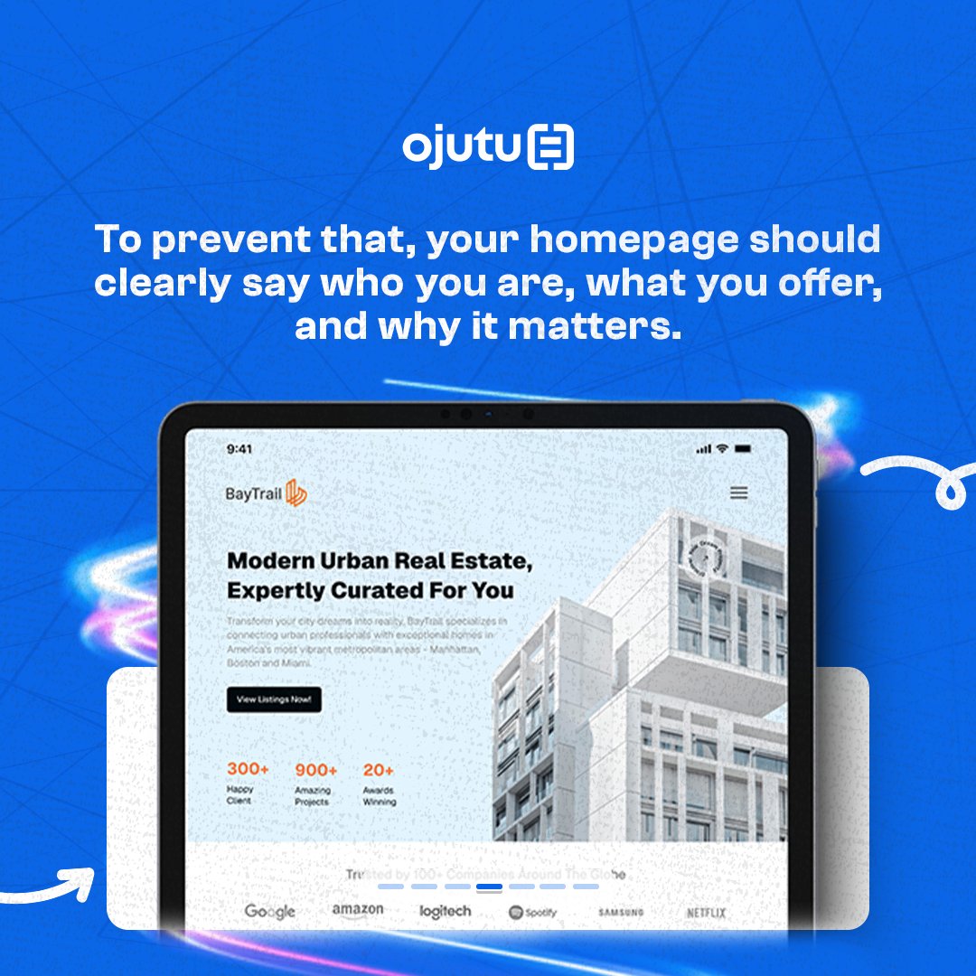 Ojutu_Inc's tweet image. You have just 5 seconds to show people what your website is about. Let’s help you make those seconds count!

#SmallBusinessTips #SimpleWebDesign #WebsiteHelp #5SecondRule #OjutuTech #OnlineBusiness #FirstImpressionMatters