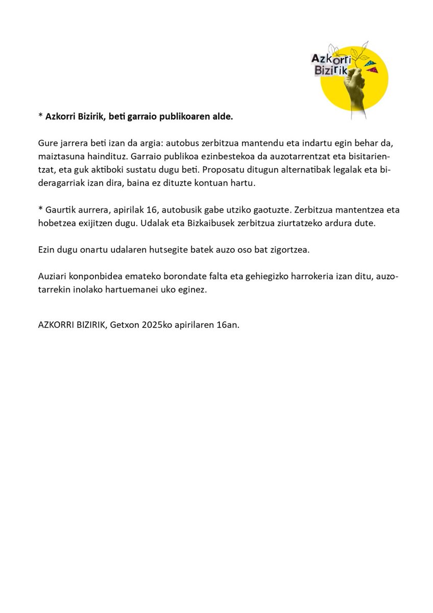 AzkorriB's tweet photo. @GetxoUdala -ren arduragabekeria eta harrokeria salatzen dugu.
Bus zerbitzu barik utziko gaituzue, auzotarrak zigortuz Udalaren ardura faltagatik.
#Azkorri #Getxo https://t.co/FxQ6qBCooH