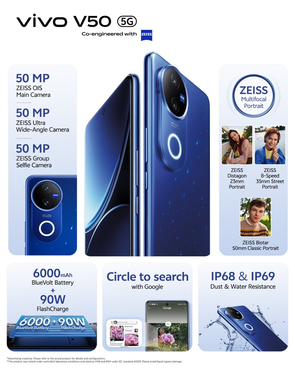 vivo_Kenya's tweet image. Meet the vivo V50 5G, where power meets precision.
✅ 50MP ZEISS Triple Cameras
✅ Pro-level Portraits
✅ 6000mAh + 90W FlashCharge
✅ IP68/IP69 Rated
✅ AI-powered for smarter experiences

Available Countrywide at RRP Ksh 69,999

#vivoKenya
#vivoV50Series
#ZEISSPortraitSoPro