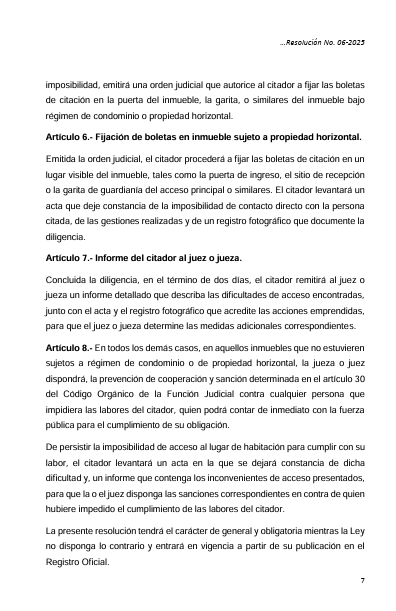 Jorge Luis Mazón (@jolismazon) on Twitter photo ✅Nueva Resolución 06-2025 del Pleno de la <a href="/CorteNacional/">Corte Nacional de Justicia</a> para facilitar la citación en condominios y urbanizaciones cerradas.
✅Es importante que se la difunda a los miembros de la <a href="/PoliciaEcuador/">Policía Ecuador</a> que se convertirán en auxiliares en ciertos casos.
📌Aquí la Resolución ✅Nueva Resolución 06-2025 del Pleno de la <a href="/CorteNacional/">Corte Nacional de Justicia</a> para facilitar la citación en condominios y urbanizaciones cerradas.
✅Es importante que se la difunda a los miembros de la <a href="/PoliciaEcuador/">Policía Ecuador</a> que se convertirán en auxiliares en ciertos casos.
📌Aquí la Resolución
