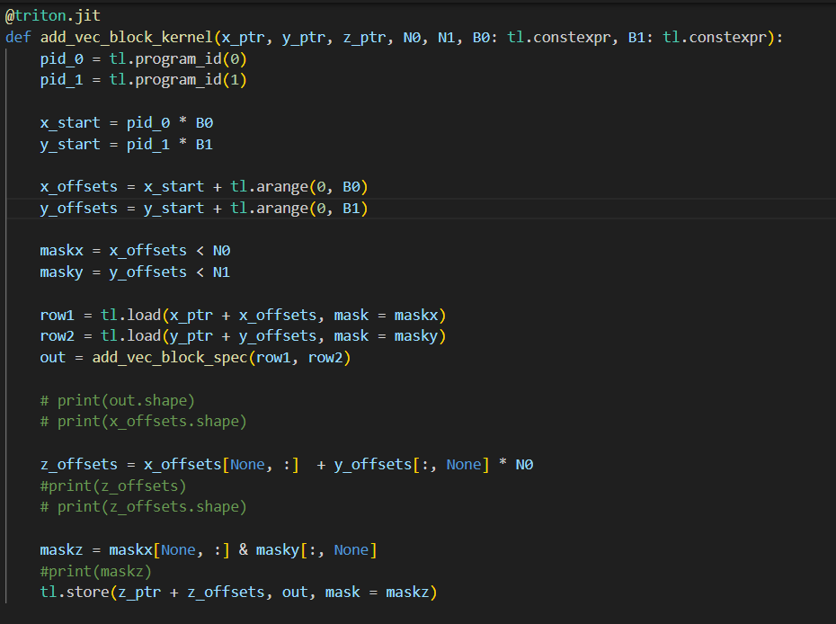 jino_rohit's tweet image. day17 #100daysofcuda

Today implemented naive outer vector add and a block wise outer vector add.

Also spending some time reading pytorch graph computation.

Code - github.com/JINO-ROHIT/adv…