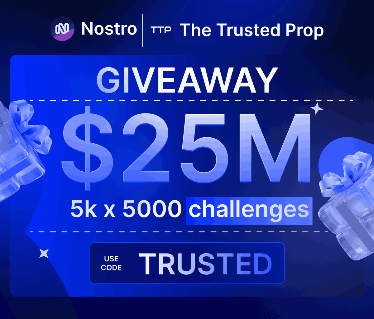 We are giving away 5000 x5K accounts from
<a href="/OfficialNostro/">Nostro</a>  🎉

1. Follow <a href="/TheTrustedProp/">TheTrustedProp</a> &amp; <a href="/OfficialNostro/">Nostro</a> 
2. Like Share &amp; Repost
3. Tag 3 traders
4. Complete Tasks : gleam.io/knGw5/the-trus…