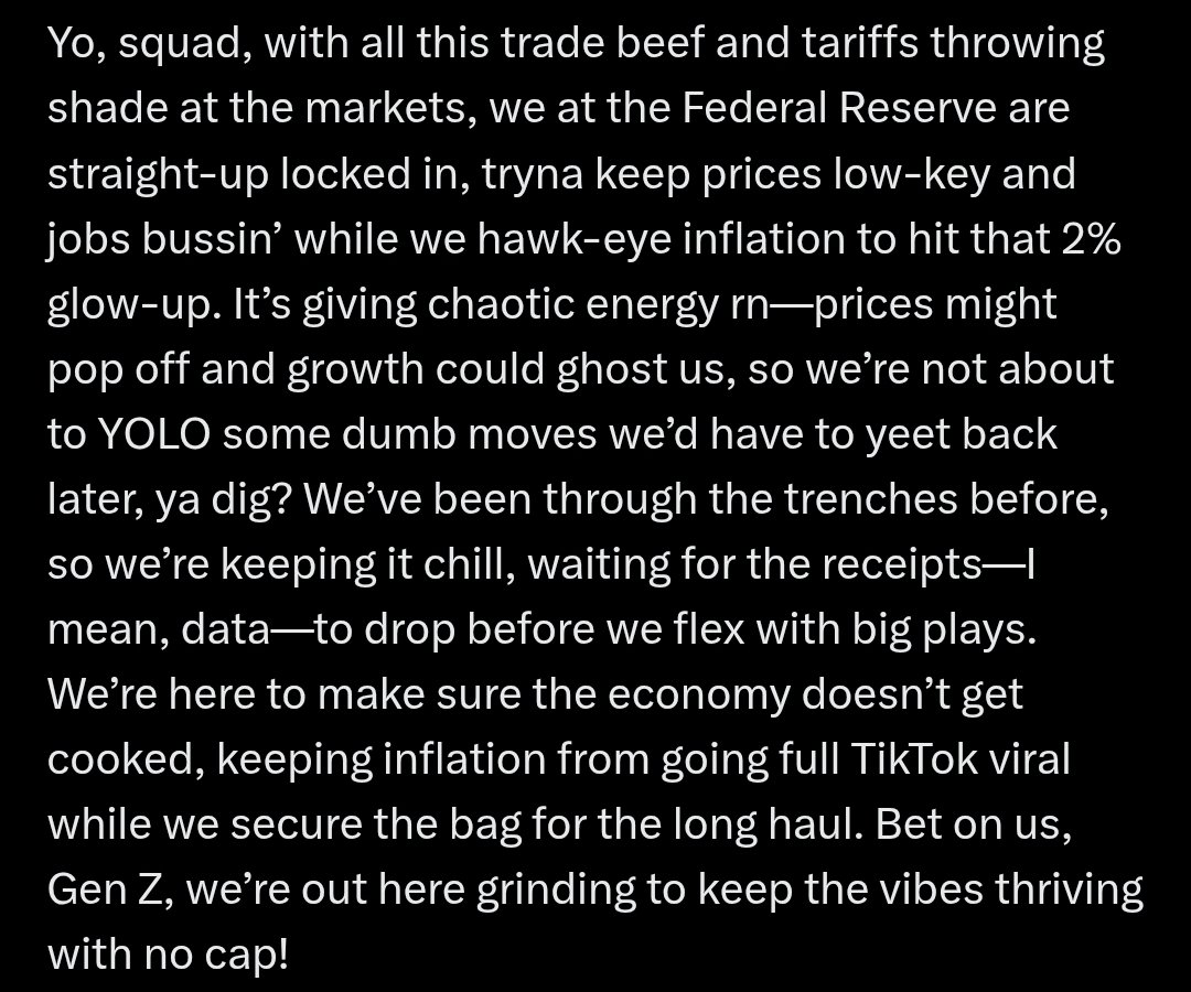 MonkyTrader's tweet photo. Tldr of #Powell Speech tonight. Keeping it 💯 https://t.co/tyI2W0Pe0O