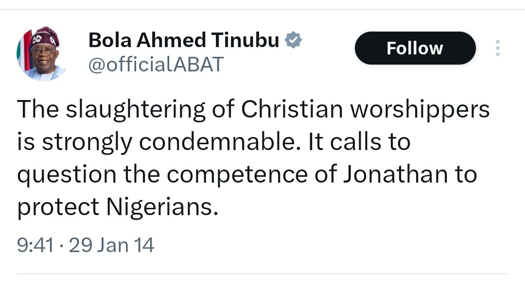 Hello <a href="/officialABAT/">Bola Ahmed Tinubu</a>, 

You are now the commander with competence. Please take necessary actions. 

Nigeria appears to be the only country where citizens are killed by strangers while they sleep in their communities. 

This is a recurring issue yearly.

#WeCannotContinueLikeThis