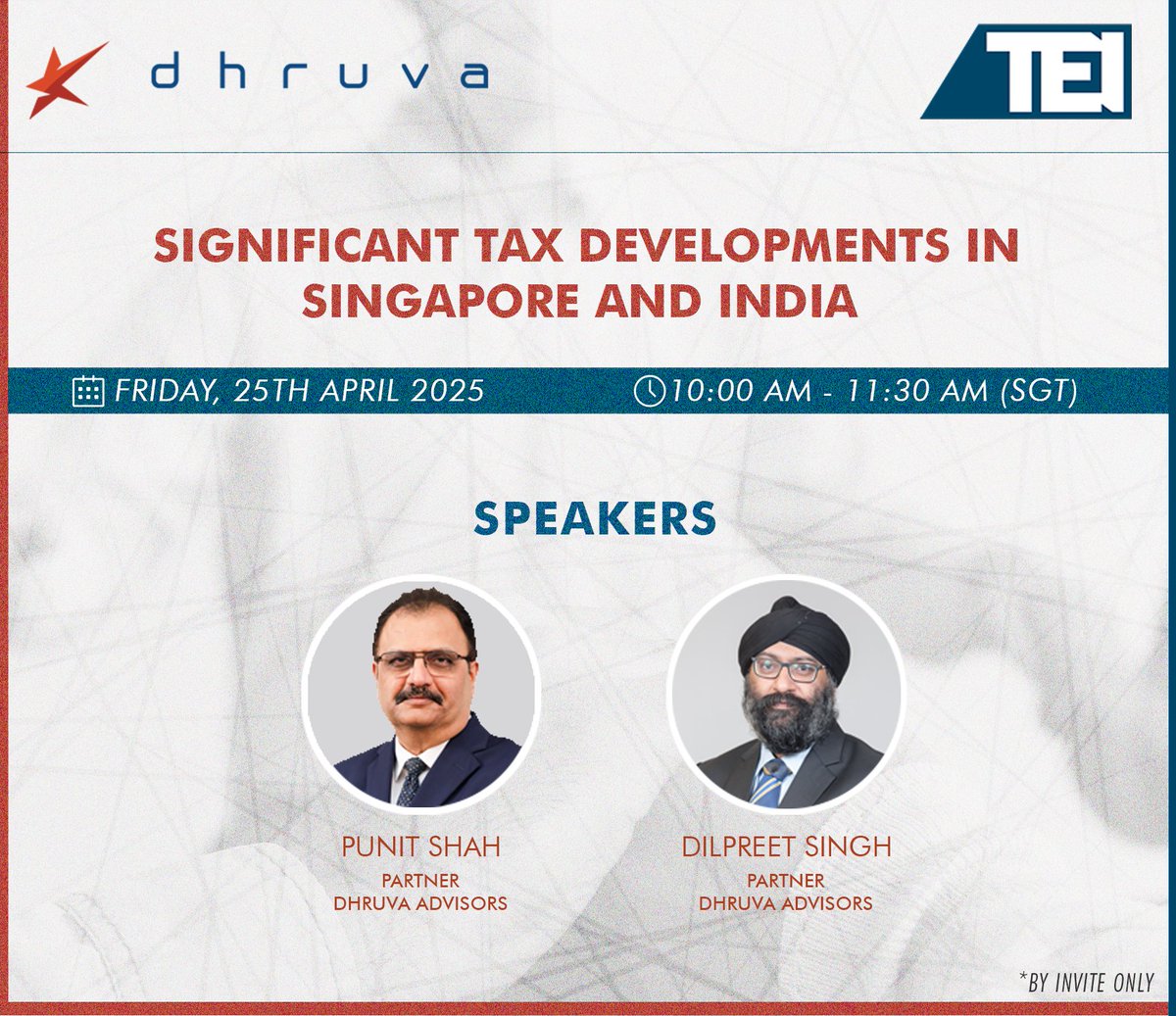 Dhruva Advisors LLP (@dhruvaadvisors) on Twitter photo We are pleased to share that our partners, Punit Shah and Dilpreet Singh, will be speaking at an exclusive, invite-only virtual session on 25th April, hosted jointly by <a href="/DhruvaAdvisors/">Dhruva Advisors LLP</a> and the Tax Executives Institute (TEI) Asia Chapter.
#TEIAsia #TaxExperts #IndiaTax #Singapore We are pleased to share that our partners, Punit Shah and Dilpreet Singh, will be speaking at an exclusive, invite-only virtual session on 25th April, hosted jointly by <a href="/DhruvaAdvisors/">Dhruva Advisors LLP</a> and the Tax Executives Institute (TEI) Asia Chapter.
#TEIAsia #TaxExperts #IndiaTax #Singapore