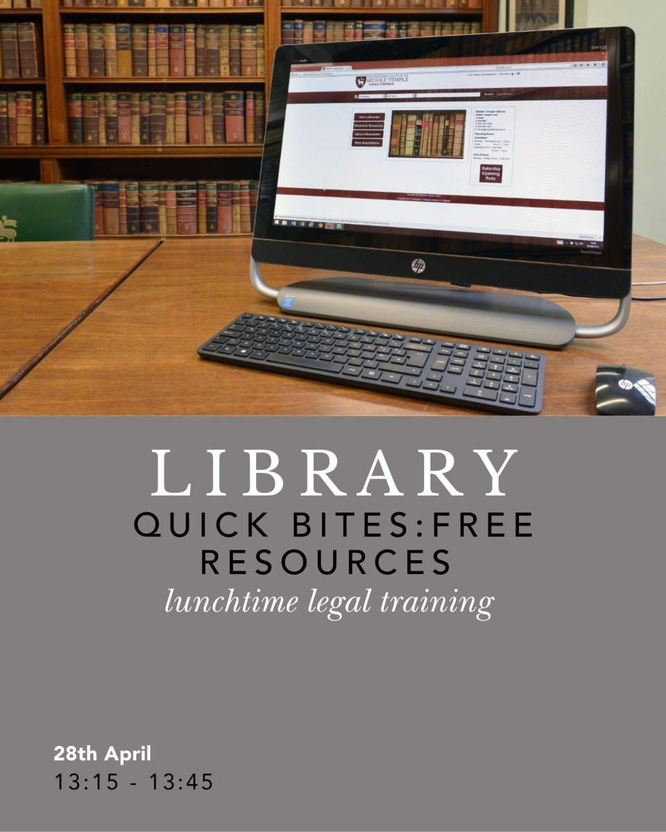 Join us for lunchtime legal training. Enjoy your lunch while sharpening those research skills. This Quick Bite training will cover the free legal web. We will identify useful, authoritative online resources for legal research.

Book your free place here: loom.ly/FsrTMO0