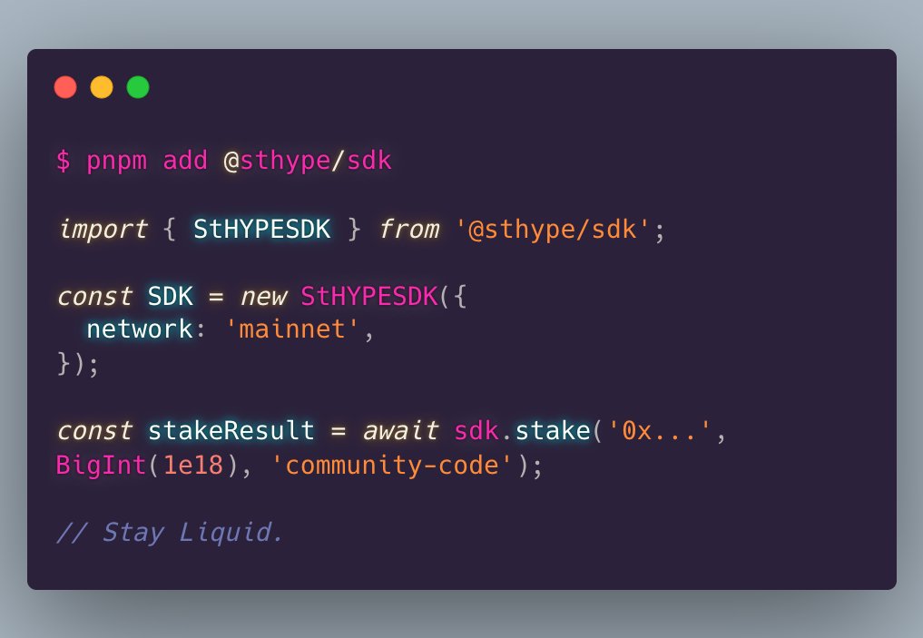 SDK for <a href="/stakedhype/">stHYPE</a> 

A frontend focused sdk makes interacting with the stHYPE protocol super simple for integration in your DApps.

github.com/thunderhead-la…