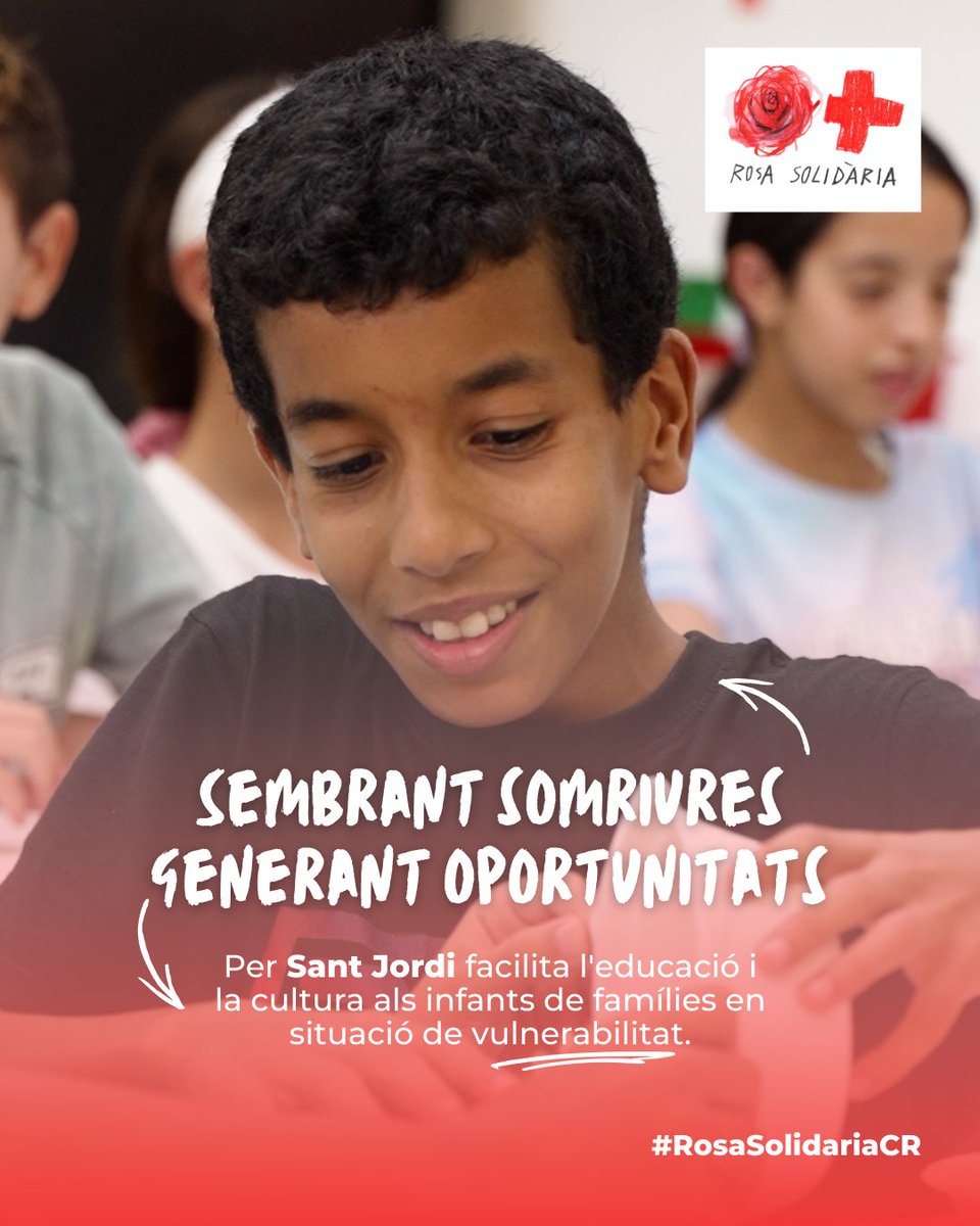 Aquest 23 d’abril, ajuda’ns a fer que cap nen o nena es quedi fora de la cultura. Amb el teu donatiu impulsen projectes culturals, accés a llibres i tallers per a infants de famílies en risc de vulnerabilitat.
 
Ajuda'ls a cercadeti.cruzroja.es/rosasolidaria2…
 
#RosaSolidariaCR 🌹