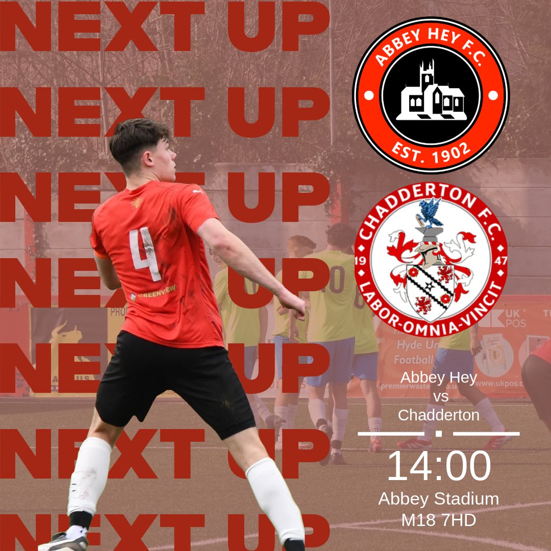 Next Up…

No game last week, but Abbey Hey are back at home for their last game of the season against Chadderton. Let’s hope they can bring home the win one last time 🔴

🆚Chadderton 
📍Abbey Stadium 
🕑14:00pm, Sunday 20th April 
✅ League Game