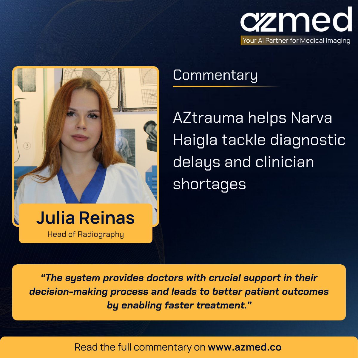 AZmed_AI's tweet image. Across continents and healthcare systems, AZmed’s mission remains the same: to empower medical imaging professionals with diagnostic AI tools they can trust.
Since 2023, AZtrauma has been supporting clinicians at Narva Haigla in Estonia by enabling faster fracture detection in a…