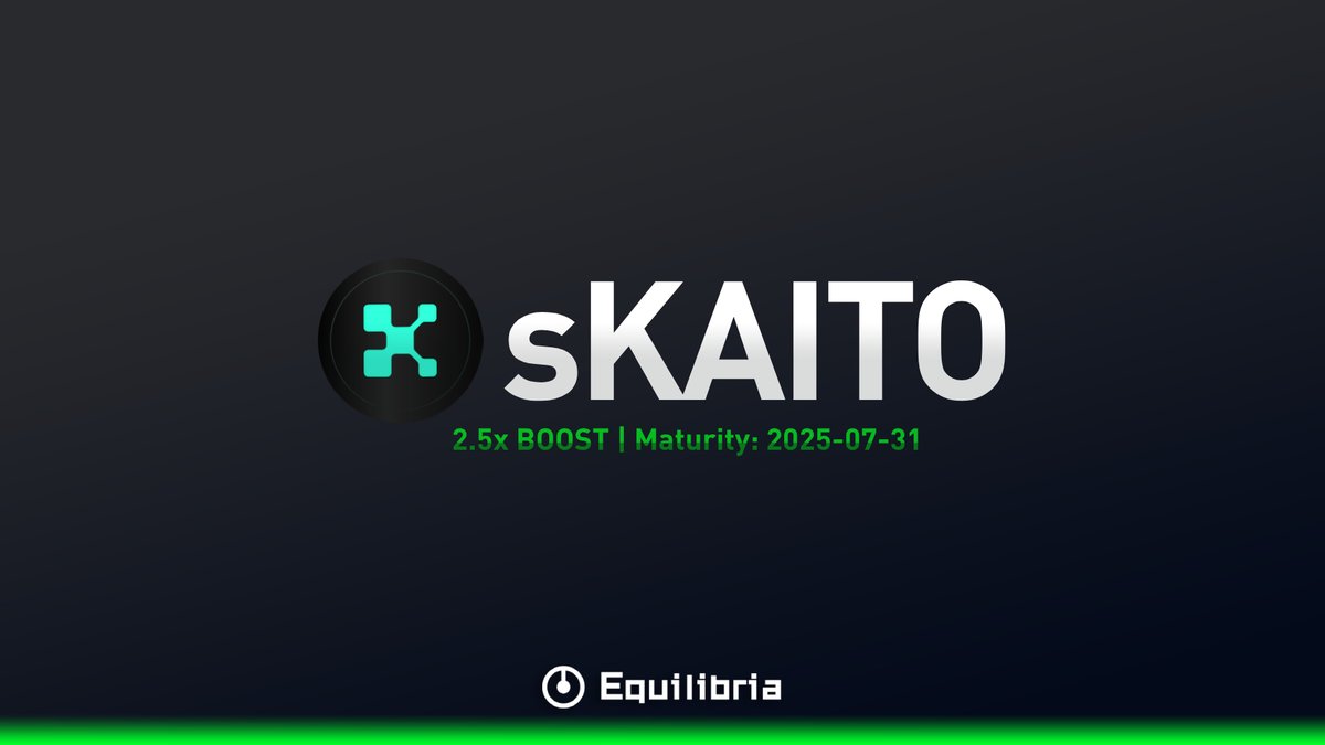 🆕 Hey, Equilibrians! Dive into our fresh sKAITO Pendle boosted pool now live on <a href="/base/">Base</a>.

sKAITO, created by <a href="/KaitoAI/">Kaito AI 🌊</a>, is a yield-bearing asset. Each month, 200k $KAITO rewards are distributed to sKAITO holders as liquidity incentives.

Deposit sKAITO ➡️ equilibria.fi/stake#xa46caC2…