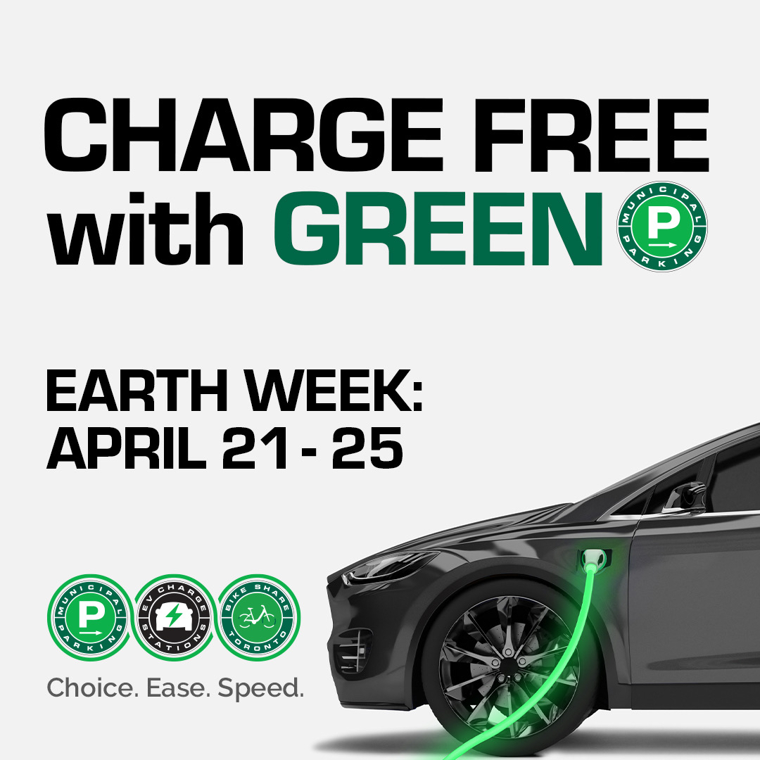 GreenPParking's tweet image. 📣🔋🚙FREE EV Charging Alert! Celebrate Earth Week with Green P!
From April 21-25, enjoy complimentary EV charging at any of our 450+ Green P chargers throughout Toronto. Find one near you: parking.greenp.com/free/