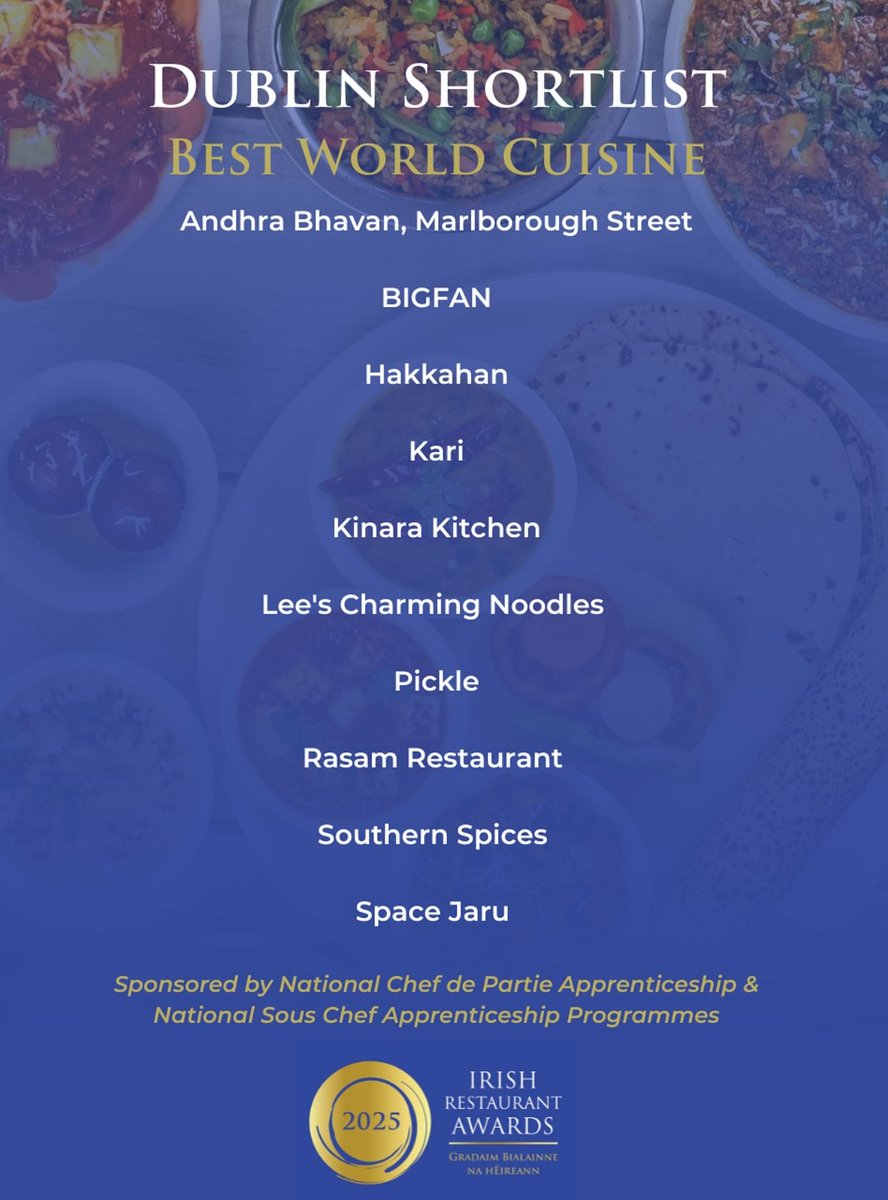 Andhra Bhavan Ireland (@andhrabhavanire) on Twitter photo <a href="/AndhraBhavanIre/">Andhra Bhavan Ireland</a> is delighted to be nominated for the prestigious <a href="/restawards/">IrishRestaurantAward</a> for best world cuisine.
Thank you for the nomination and best of luck to all nominees. <a href="/AndhraBhavanIre/">Andhra Bhavan Ireland</a> is delighted to be nominated for the prestigious <a href="/restawards/">IrishRestaurantAward</a> for best world cuisine.
Thank you for the nomination and best of luck to all nominees.