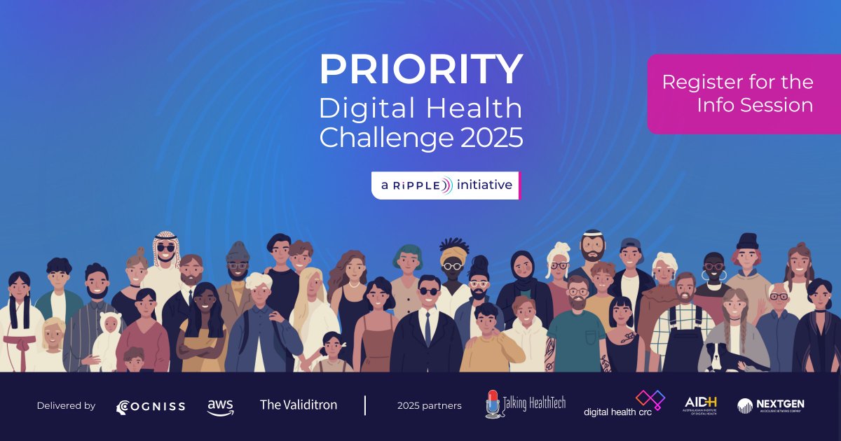 Cogniss (@cognisshq) on Twitter photo 🌟Applications open for the Priority Digital Health Challenge 2025!🌟
Join our free info session:
🗓️ 1 May | 12:30–1:30pm AEST
📍 Zoom
🔗 Register: cogniss.com/register-for-i…
#DigitalHealth #NoCode #PriorityChallenge2025
<a href="/awscloud/">Amazon Web Services</a> <a href="/UniMelb/">University of Melbourne</a> <a href="/TheInstituteDH/">Australasian Institute of Digital Health (AIDH)</a> <a href="/THTpodcast/">Talking HealthTech</a> <a href="/digihealthcrc/">Digital Health CRC</a> 🌟Applications open for the Priority Digital Health Challenge 2025!🌟
Join our free info session:
🗓️ 1 May | 12:30–1:30pm AEST
📍 Zoom
🔗 Register: cogniss.com/register-for-i…
#DigitalHealth #NoCode #PriorityChallenge2025
<a href="/awscloud/">Amazon Web Services</a> <a href="/UniMelb/">University of Melbourne</a> <a href="/TheInstituteDH/">Australasian Institute of Digital Health (AIDH)</a> <a href="/THTpodcast/">Talking HealthTech</a> <a href="/digihealthcrc/">Digital Health CRC</a>