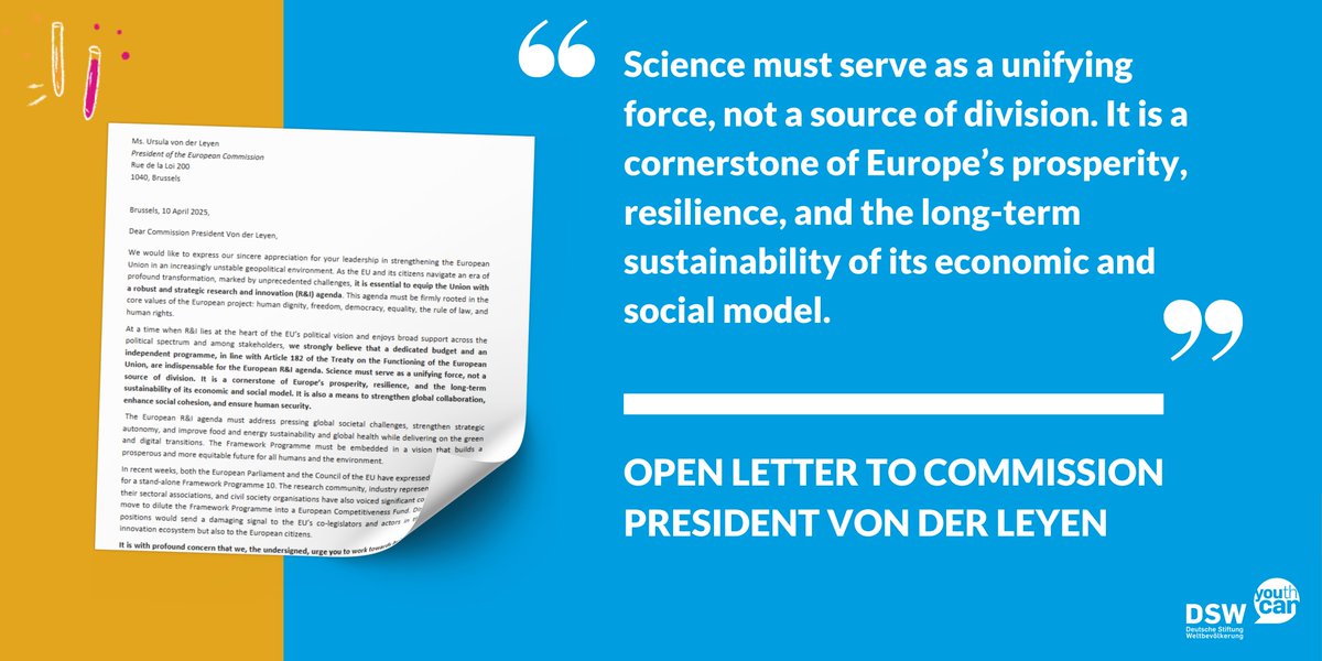 Proud to join 40 other organisations in calling for a strong, independent R&amp;I Framework Programme, successor to #HorizonEU. 
In an open letter to President <a href="/vonderleyen/">Ursula von der Leyen</a>, we urge the EU to preserve the mission of #FP10, rather than merging it into a  broader Competitiveness Fund.