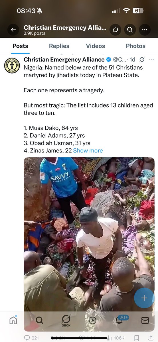 Following the Sunday massacre in Plateau state which the entire country is wickedly silent about, Here are the names of the 51 victims buried in one mass grave.

They all have a name. They have a family.
They are not just “numbers” or “statistics”. They are human beings- each and