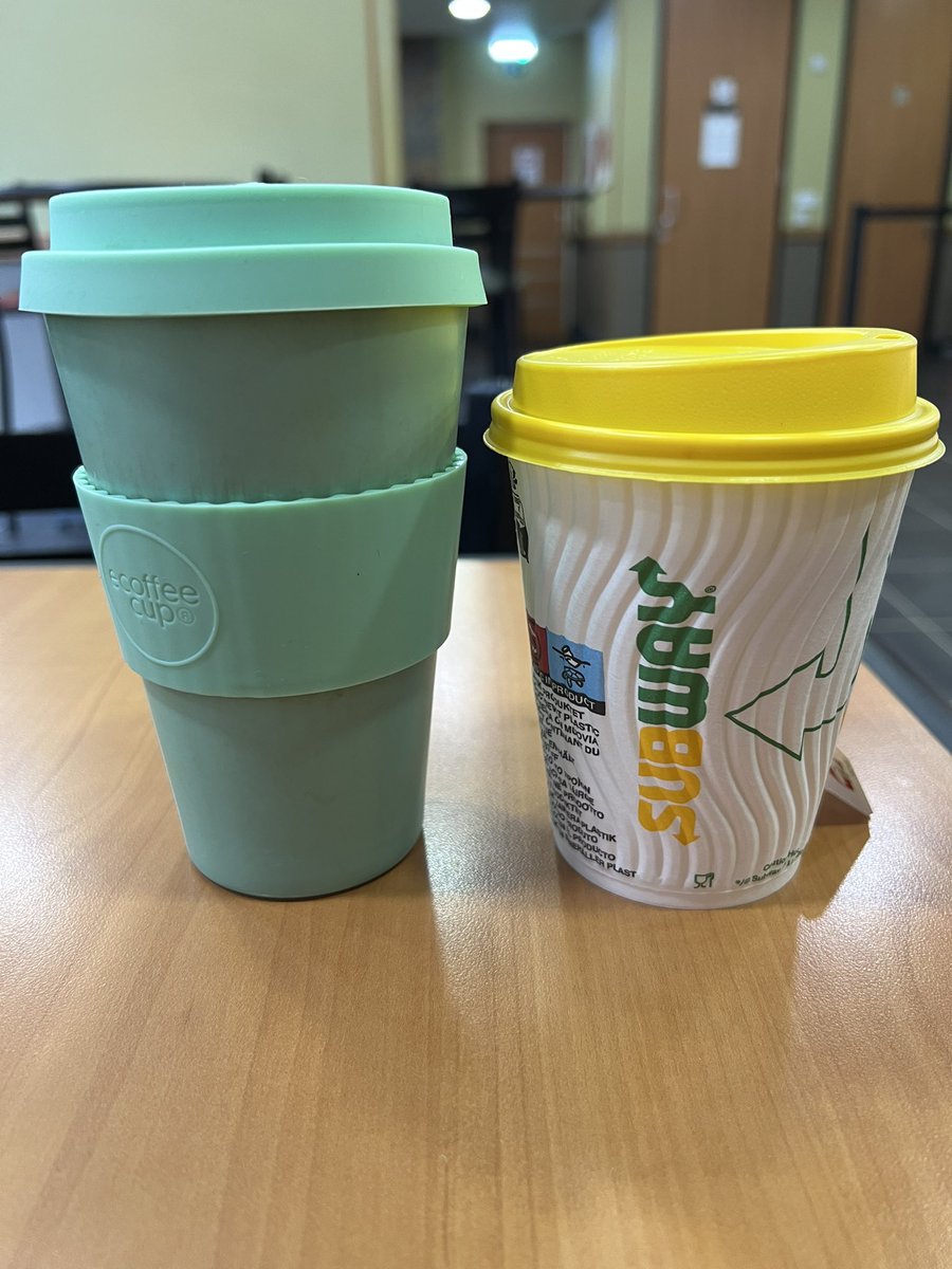 Greggella's tweet photo. Been to Subway, Navigation Street -  Birmingham, to use my reusable cup for a cup of tea, to be told they need to use one of their own cups and then pour it in to mine and they will throw their cup away. Challenged this and they said @SubwayUK policy!? Is it true? #subway #waste https://t.co/ehICnKagK1