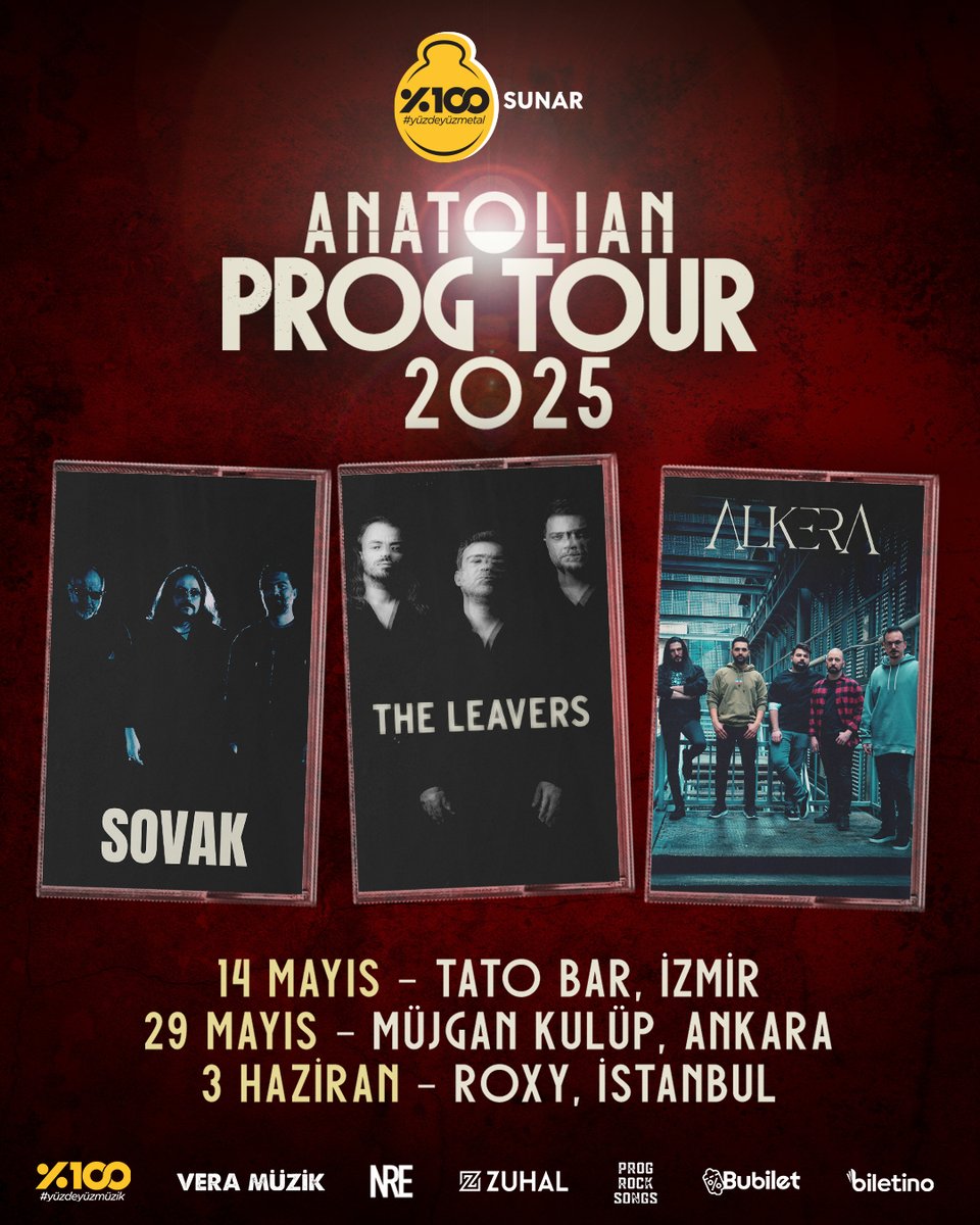 2025 yılında ülkemizin önde gelen progressive rock/metal gruplarından Sovak, The Leavers ve <a href="/Alkeraband/">Alkera</a>, yeni albümleri ile turne hazırlığında ⭐

Konser Tarihleri
👉 14 Mayıs - Tato Bar
👉 29 Mayıs - Kulüp Müjgan
👉 3 Haziran - Roxy Club

Biletler Bubilet ve Biletino'da satışta.