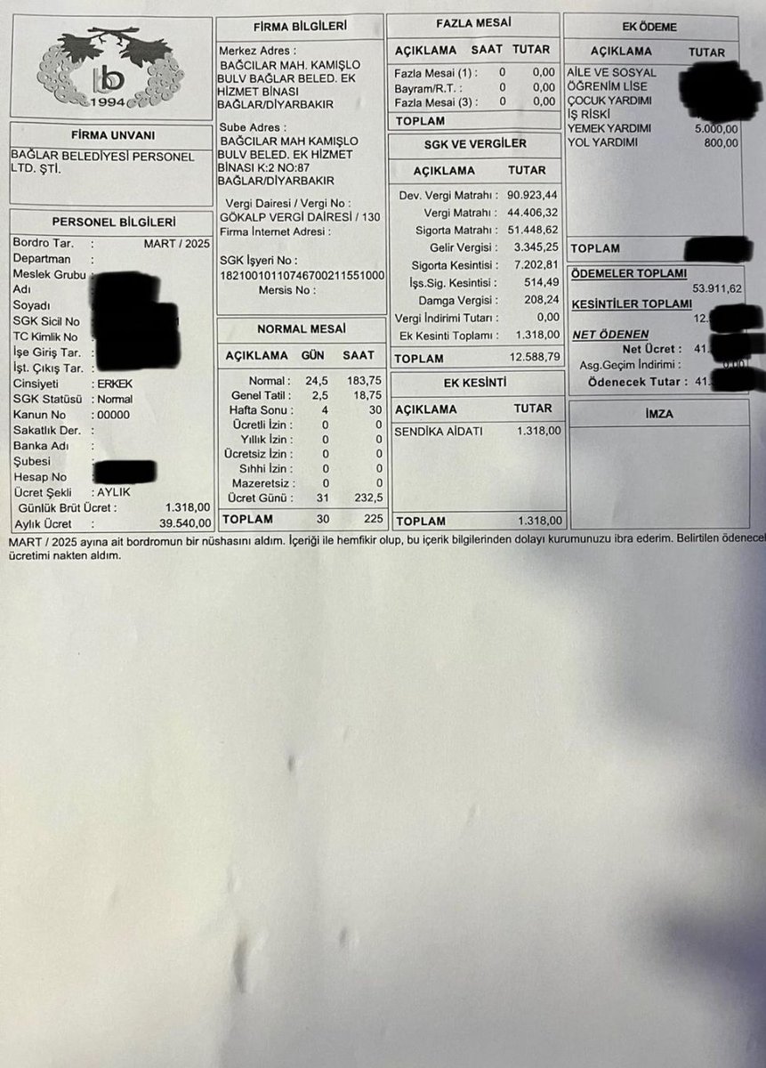 EKSİK ÖDEYİP TAM ÖDENMİŞ GİBİ GÖSTERDİLER
DEM'Lİ BELEDİYENİN MAAŞ OYUNU 

İşçi ve emekli maaşlarında kesinti yapmasıyla gündeme oturan Dem Partili Diyarbakır Bağlar Belediyesi maaşlar üzerinde büyük bir skandala daha imza attı.
Hazırlanan bordrolarda maaşlar tam ödenmiş