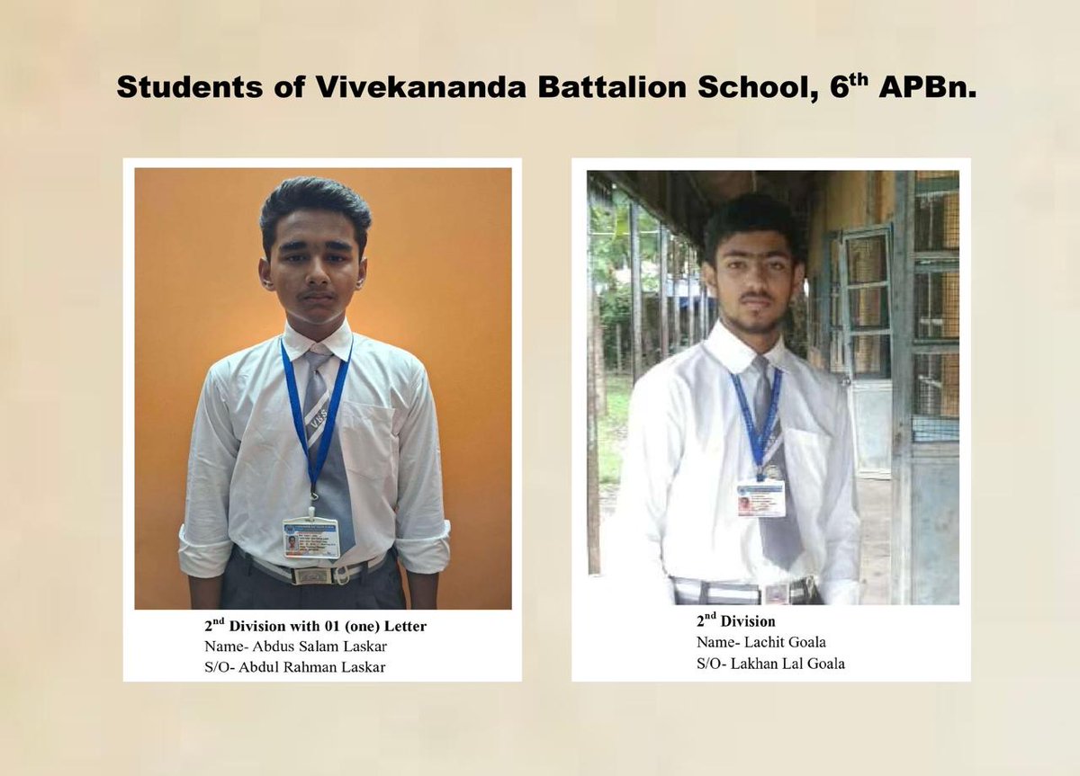 6thAPBn's tweet photo. Congratulations to the 6th APBn personnel as their children pass with flying colours in HSLC exam 2025. Kudos also to the teachers of VBS, 6th APBN for their hard work.
We wish them a bright future.
@CMOfficeAssam 
@HardiSpeaks 
@KangkanJSaikia 
@assampolice https://t.co/KrIcDyPu8B
