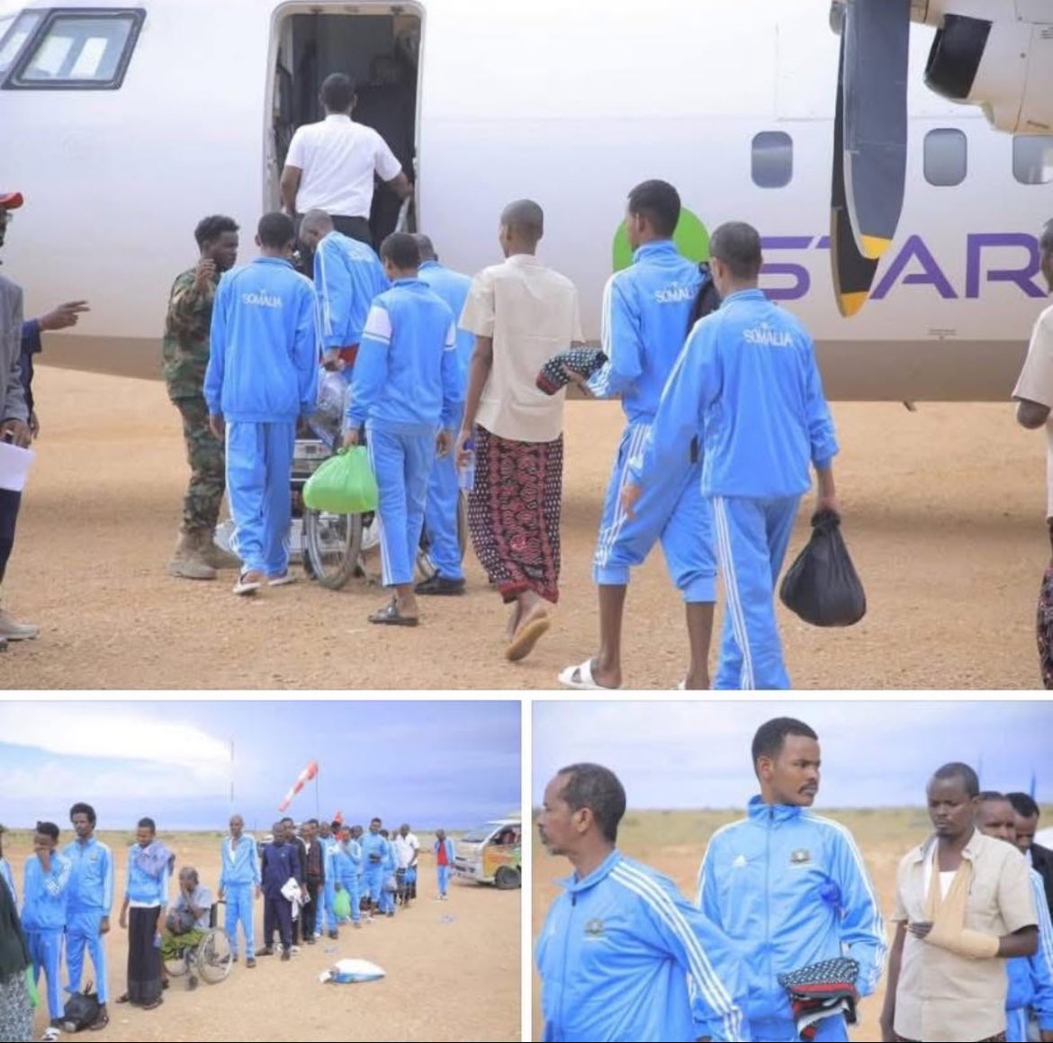 Some call it inhumane that released SSC-Somaliland war prisoners wore blue,the color of Somalia’s flag. 
Let’s educate ourselves: that flag originated in Somaliland upon its independence from Britain. Later, it united us all. 
Freedom matters more than fabric. 
Learn history.