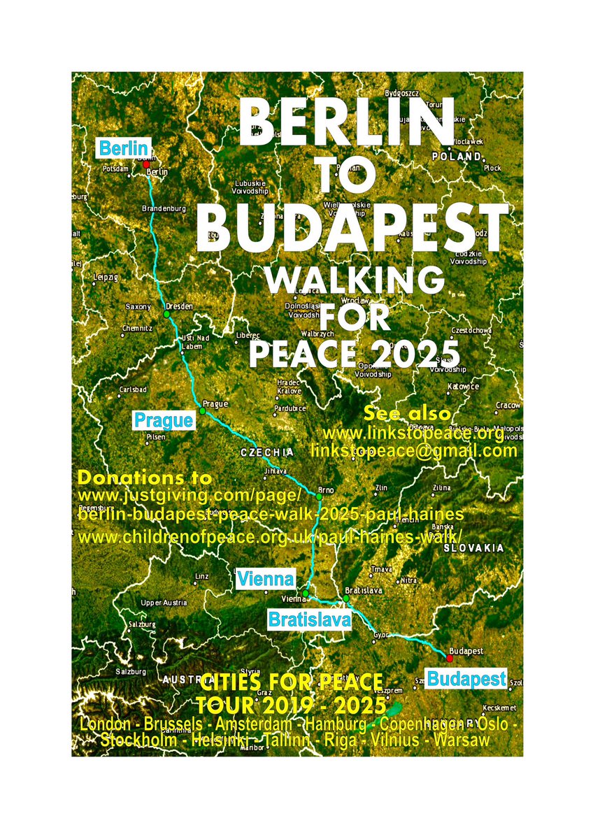 peacewalk2015's tweet photo. Berlin to Budapest Walking for Peace 2025. Following last years Baltic Walk for Peace, during May and June this year I start in Berlin and finish in Budapest. I will again be supporting @ChildrenofPeace and researching for my website @linkstopeace https://t.co/u9cnd7Peq1