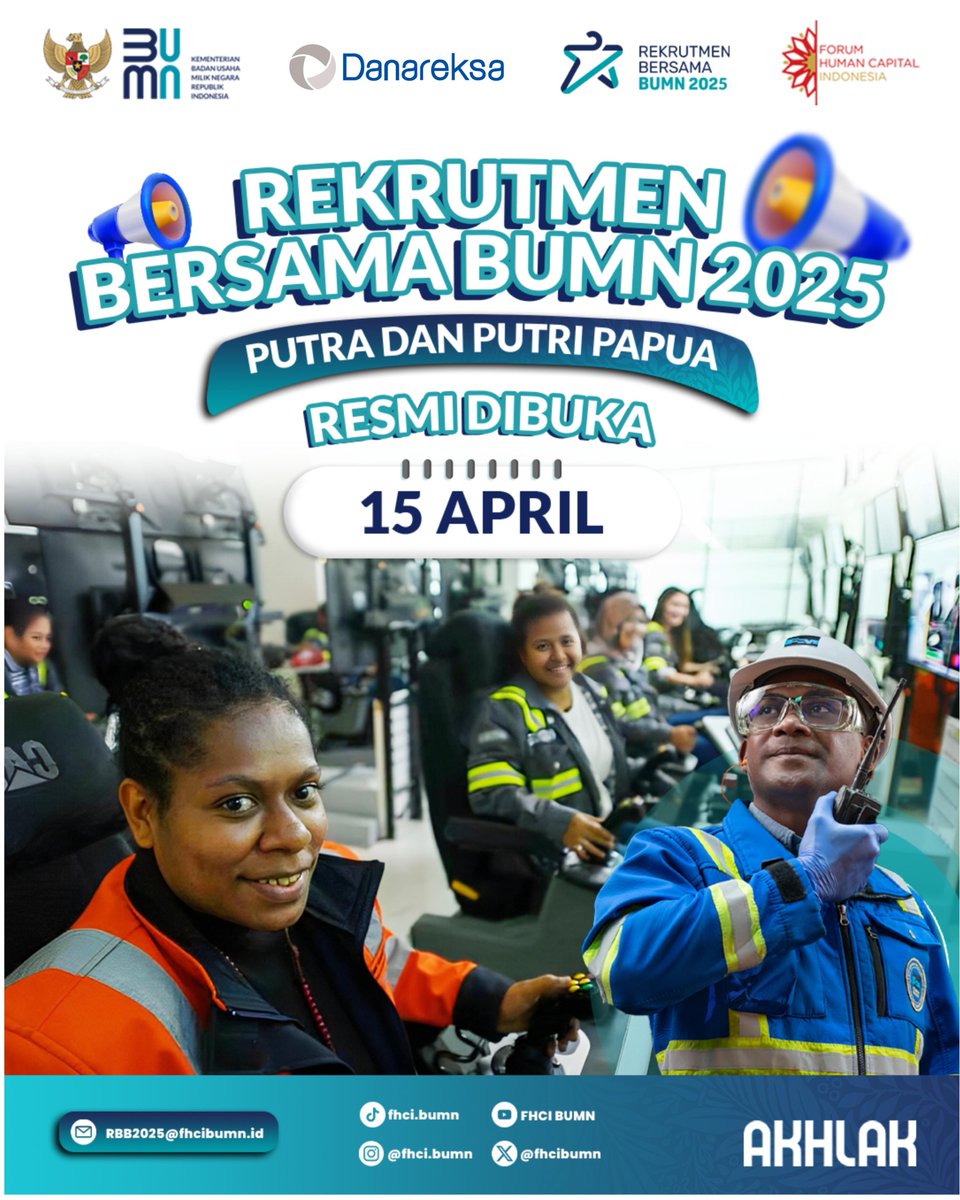 Danareksa's tweet photo. Semangat pagi, #SobatBUMN dan #SobatFHCI!

Kabar baik datang untuk Putra-Putri terbaik Papua! 🇮🇩

Rekrutmen Bersama BUMN 2025 untuk kategori Putra/Putri Papua resmi dibuka mulai 15 April 2025. https://t.co/vaTxfuxvzv