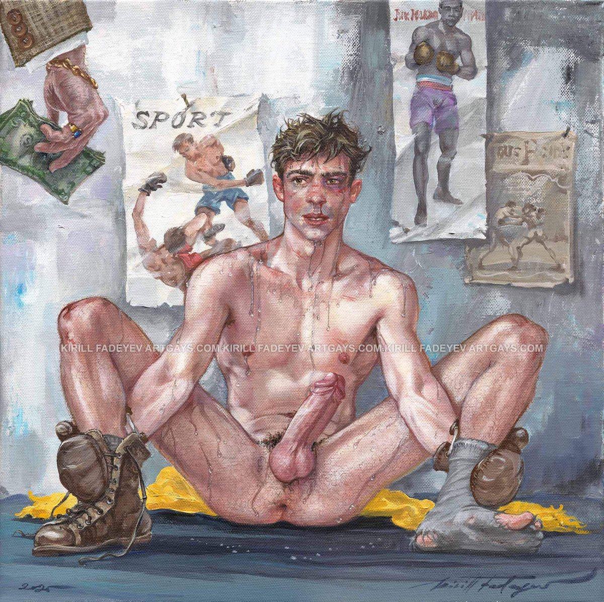 Kirill Fadeyev.
TIRED, CHAMP? I KNOW A PLACE WE CAN SPAR..." ORIGINAL PAINTING 40X40 CM CANVAS