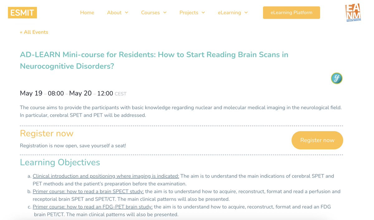EANM_NucMed's tweet photo. Great news for Young Professionals! ✨
The EANM Young Professionals Council has handpicked a selection of EANM webinars and courses—both online and onsite—that are especially relevant for you.
Just look for the ‘Y’ in the 2025 #ESMIT programme! 👉 https://t.co/4nbnunbcGe https://t.co/VVlW2fZctx