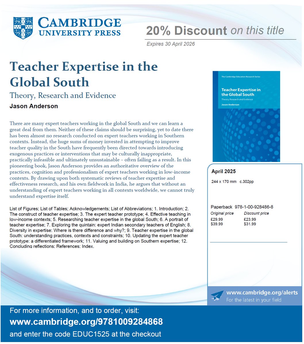 The paperback edition of my recent book has just come out, currently available at 20% discount here: cambridge.org/9781009284868 (use code EDUC1525). Any scholars based in the South, drop me an email (Uni of Warwick address) instead. 😉 #expertise #tesol #elt