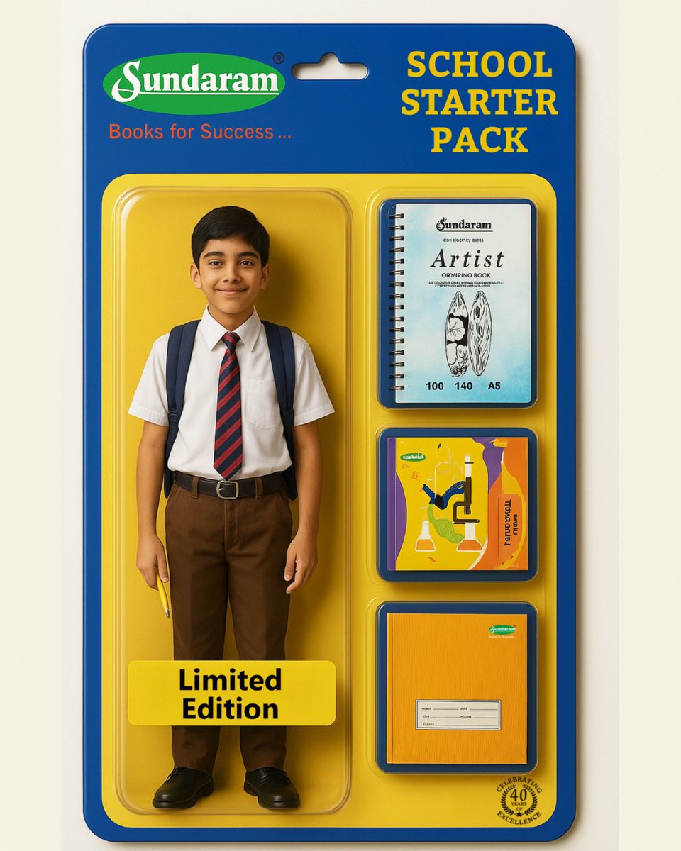 SundaramBook's tweet photo. The ultimate School Starter Pack is here!
Uniform? Check. Backpack? Check. Sundaram notebooks? Double check!
Because every great academic journey starts with the right tools.
✏️📚🎒 Let’s get learning!
Shop Now at : https://t.co/AbcwhFg9S1
#sundaram #40yearsofsuccess https://t.co/V5LY2syPos
