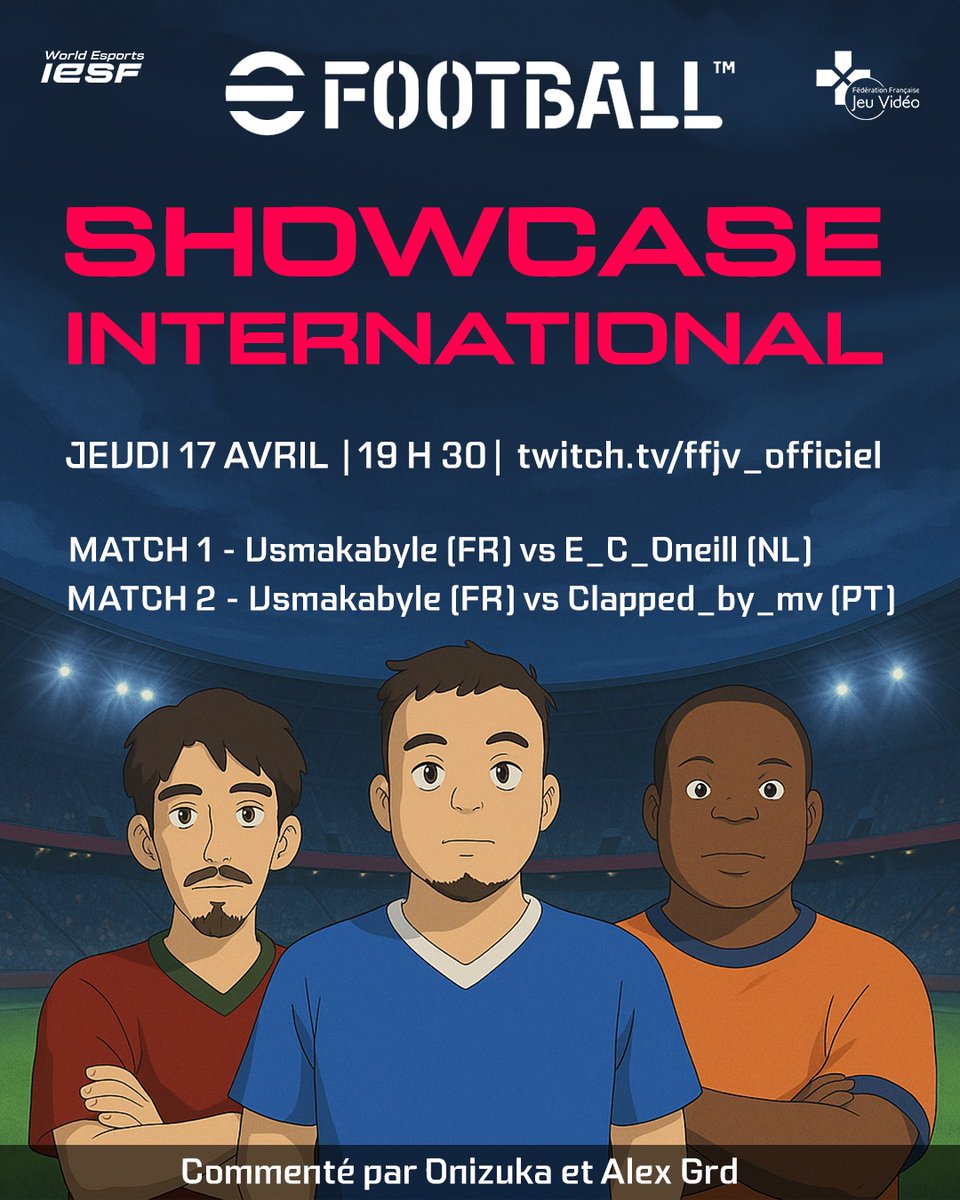 L’Académie eFootball (@lacademieef) on Twitter photo 📢 #eSport sur #eFootball : les matches de préparation au #WEC25 d'🇨🇵 <a href="/Usmakabyle/">Walid Rachid Tebane ⭐️⭐️⭐️</a>, c'est jeudi soir sur la chaîne Twitch de la <a href="/ffjv_officiel/">FFJV : Fédération Française de Jeu Vidéo</a> !
Il affrontera 🇳🇱 <a href="/E_C_Oneill/">Eldridge O'Niel</a> et 🇵🇹 <a href="/Clapped_by_mv/">Clapped_by_mv</a>.
🎙️<a href="/OnizukaOfficiel/">Onizuka</a> & <a href="/Alex_Grd23/">Alex Grd</a> 📢 #eSport sur #eFootball : les matches de préparation au #WEC25 d'🇨🇵 <a href="/Usmakabyle/">Walid Rachid Tebane ⭐️⭐️⭐️</a>, c'est jeudi soir sur la chaîne Twitch de la <a href="/ffjv_officiel/">FFJV : Fédération Française de Jeu Vidéo</a> !
Il affrontera 🇳🇱 <a href="/E_C_Oneill/">Eldridge O'Niel</a> et 🇵🇹 <a href="/Clapped_by_mv/">Clapped_by_mv</a>.
🎙️<a href="/OnizukaOfficiel/">Onizuka</a> & <a href="/Alex_Grd23/">Alex Grd</a>