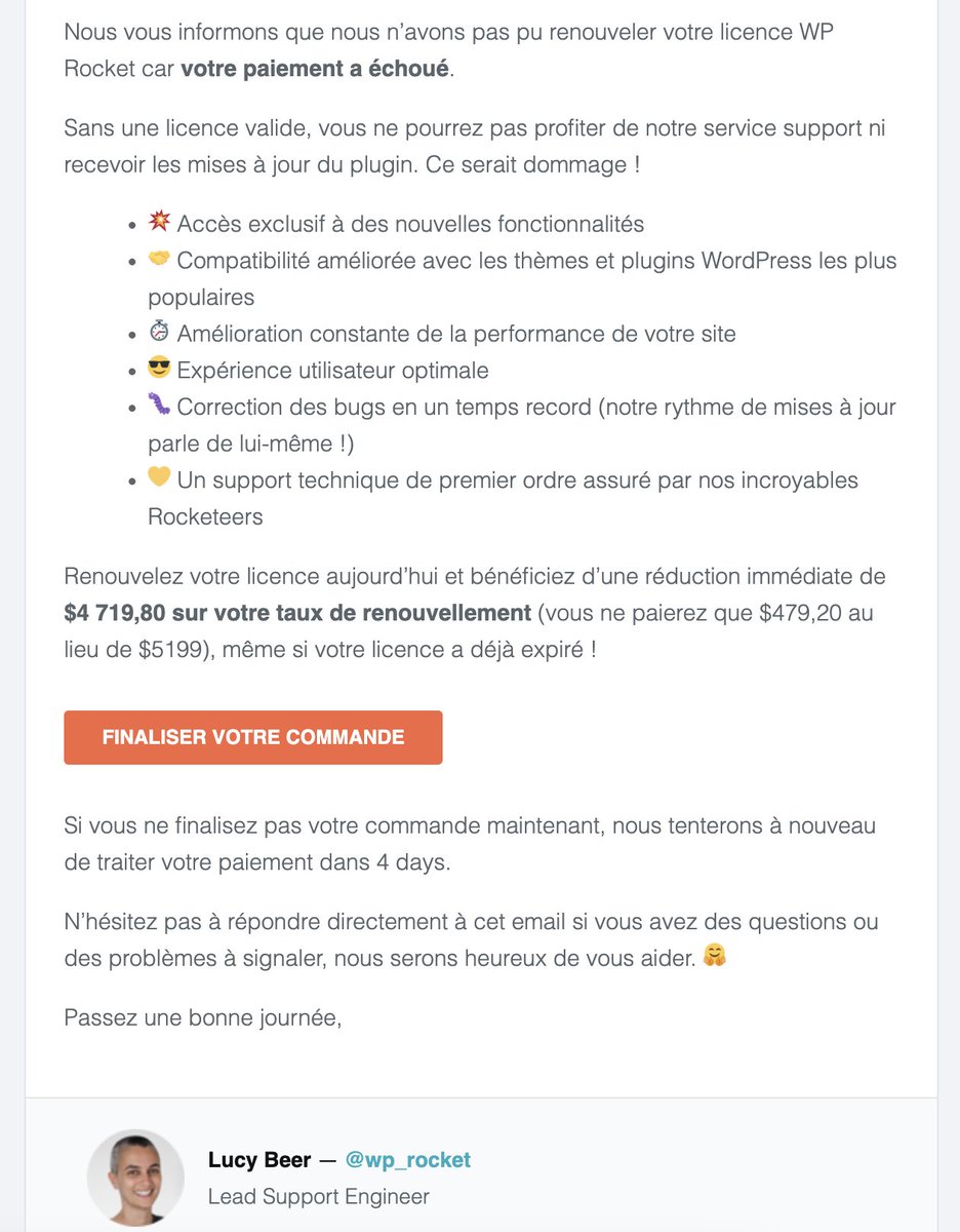 Smadaleno's tweet photo. @wp_rocket Ils sont sympas : ils veulent me faire payer 479,20 $ au lieu de 5 199 $… (j’avais payé 239,20 $ l’an dernier).

Changer les règles après avoir attiré les clients avec un tarif “attractif”, c’est franchement malhonnête.

Plugin à éviter. Content pour eux s’ils deviennent riches de cette manière…

En attendant, on désinstalle tout et on passe à l’excellent WP Super Cache, développé par @automattic de @WordPress, ou à @litespeedtech, qui fonctionne à merveille sur les serveurs compatibles.