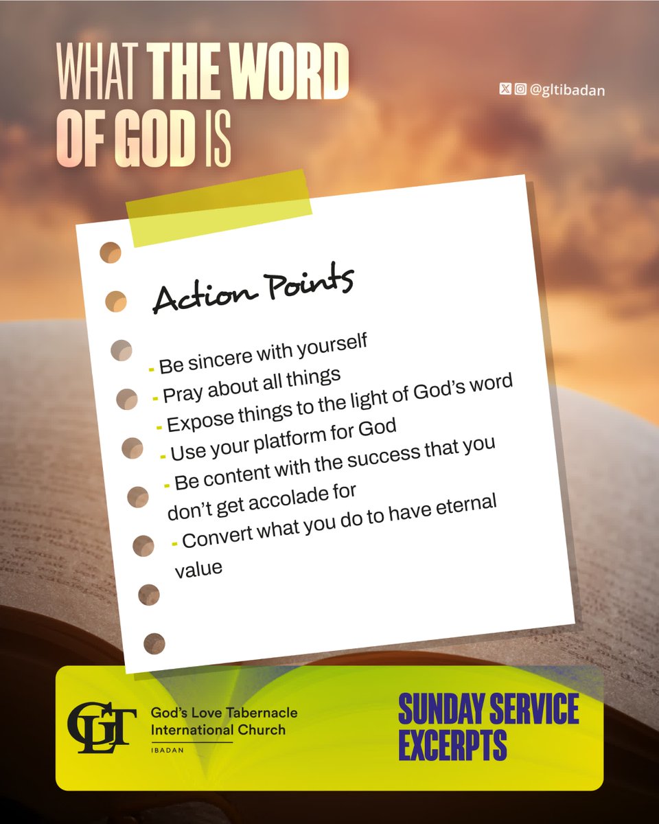 gltibadan's tweet image. #Actionpoints
#Sundayservice
#GltIbadan 
#GLTChurch 
#monthofthewordof God
#athousandtimesmore