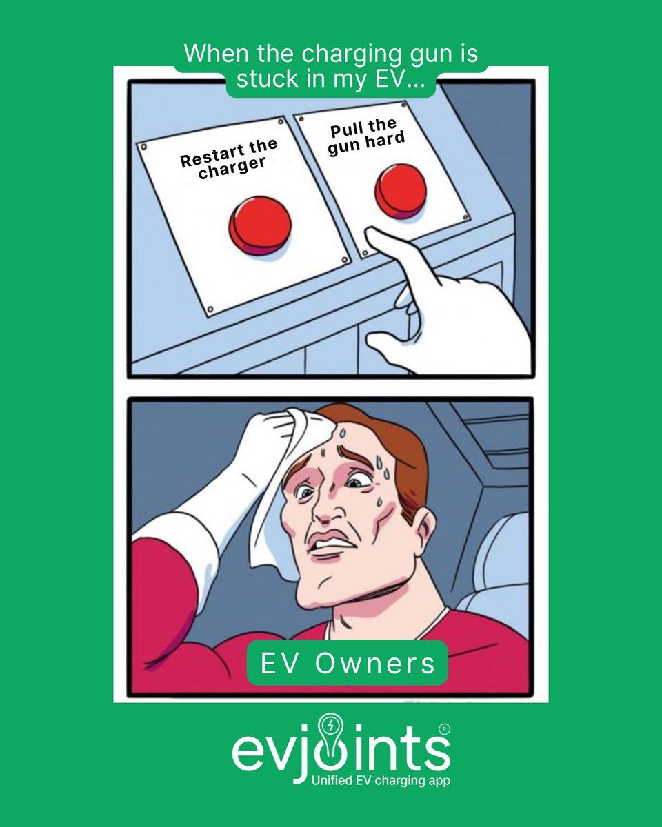 EVJoints's tweet image. 🚗⚡ When technology says &quot;hold on tight,&quot; but you don’t know if it means gently or for dear life! 🤯
🔌 Press reset and pray?
💪 Give it the good old tug-of-war?
#EVProblems #ChargingWoes #DecisionsDecisions #ElectricVehicles #EVCharging #EVChargingStation