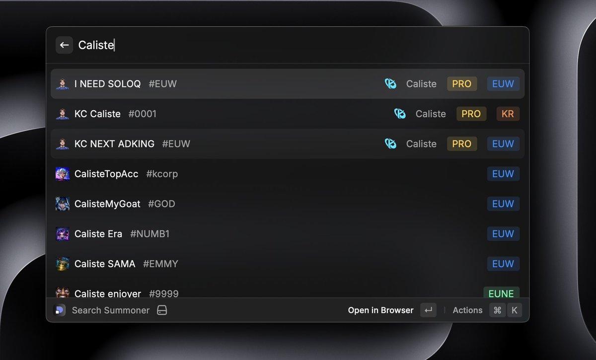 Been using <a href="/raycastapp/">Raycast</a>  daily for 1+ year — it’s a really game-changer ⚡

As a <a href="/dpmlol/">DPM.LOL</a>  fan, I built a Raycast extension to: 
🔍 Search a Summoner
🧠 Search a Champion
And it's open source!👇

🔗 Extension: bit.ly/4jEXTxX
🔗 Site: bit.ly/42fH9aF

#LoL